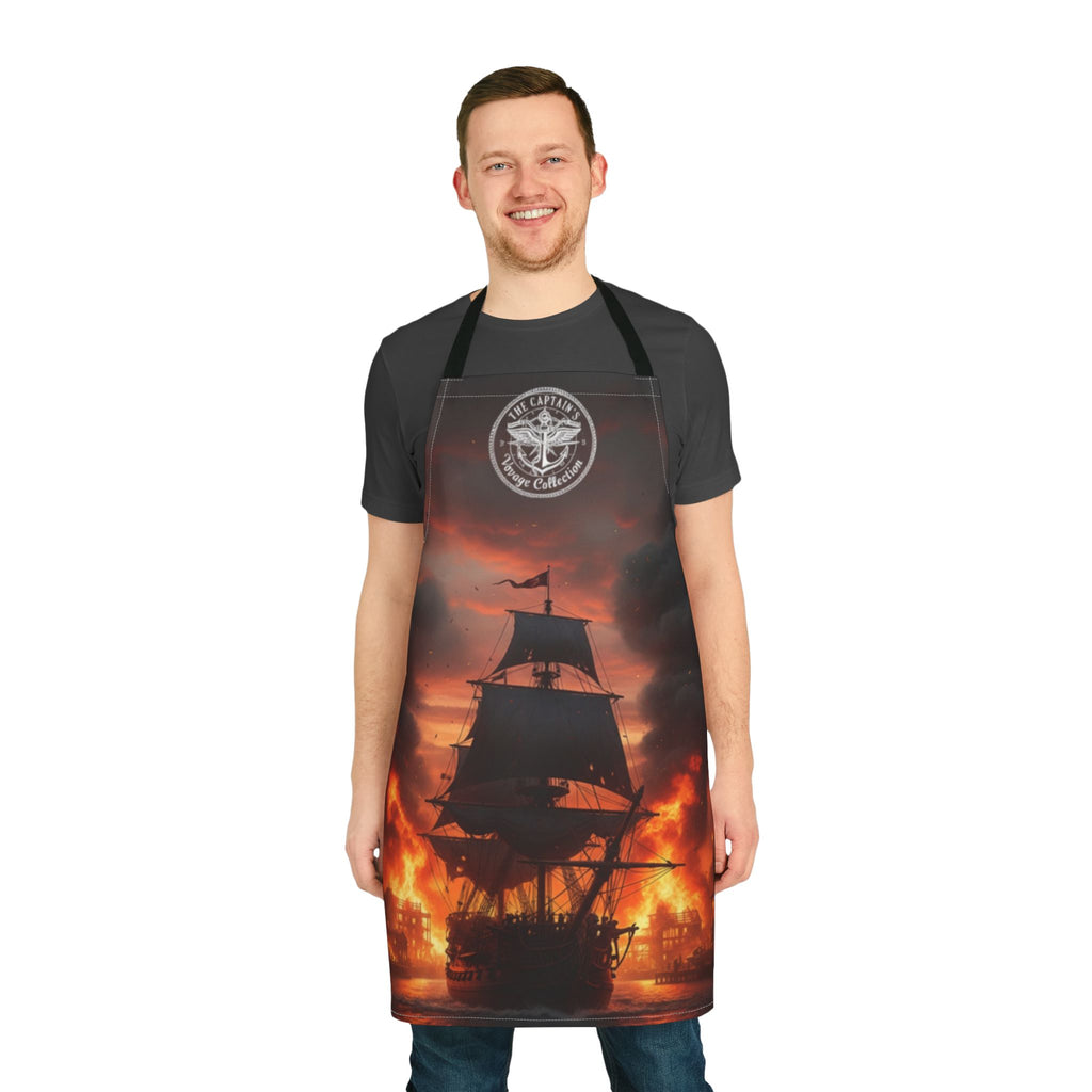 Pirate Ship on Fire Apron – Dramatic Nautical Cooking Apron