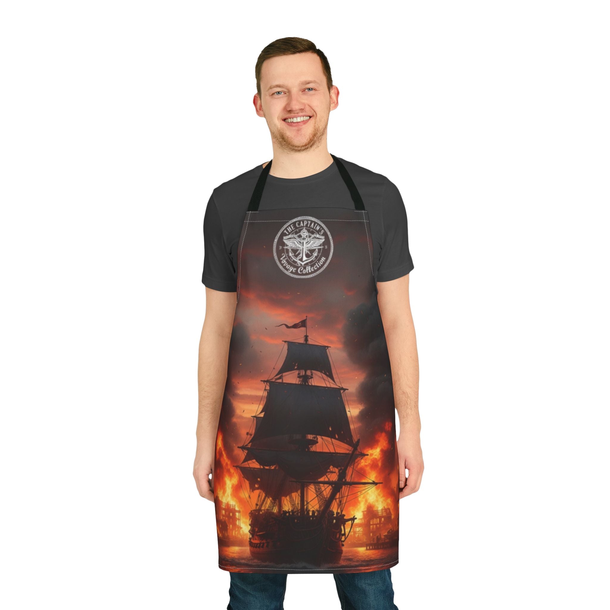 Pirate Ship on Fire Apron – Dramatic Nautical Cooking Apron