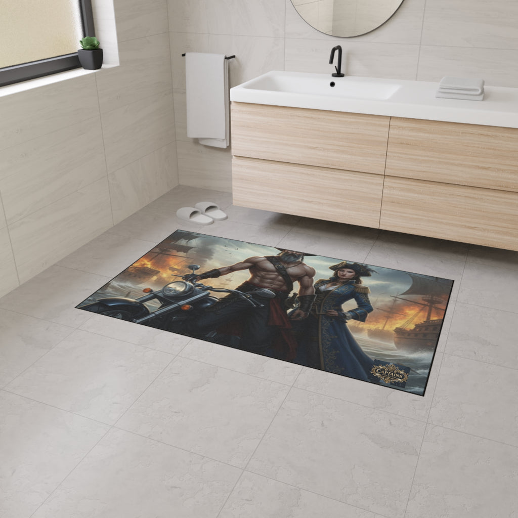 Pirate Captain & Corsair Heavy-Duty Floor Mat — Nautical Motorcycle Art Rug