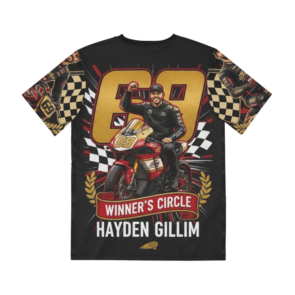 Hayden Gillim #69 Motorcycle Racing Tee — Winner’s Circle All-Over Print