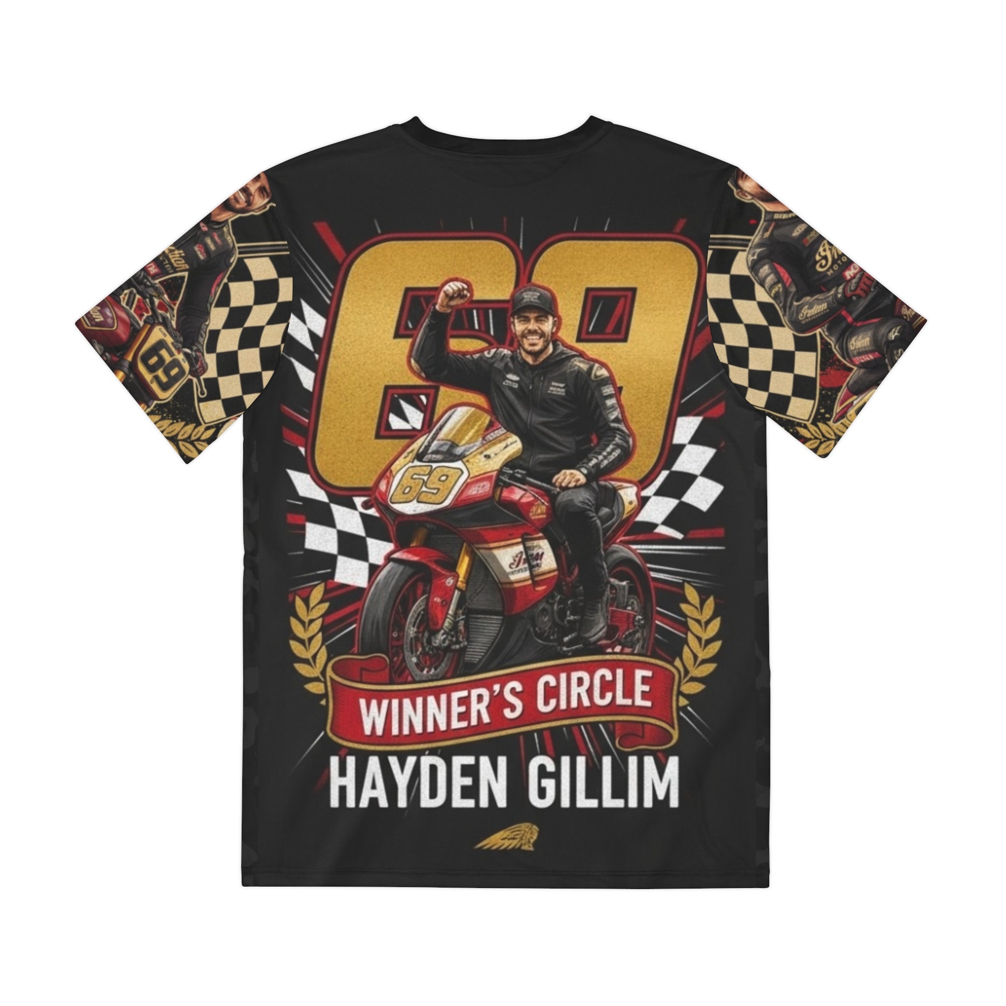 Hayden Gillim #69 Motorcycle Racing Tee — Winner’s Circle All-Over Print