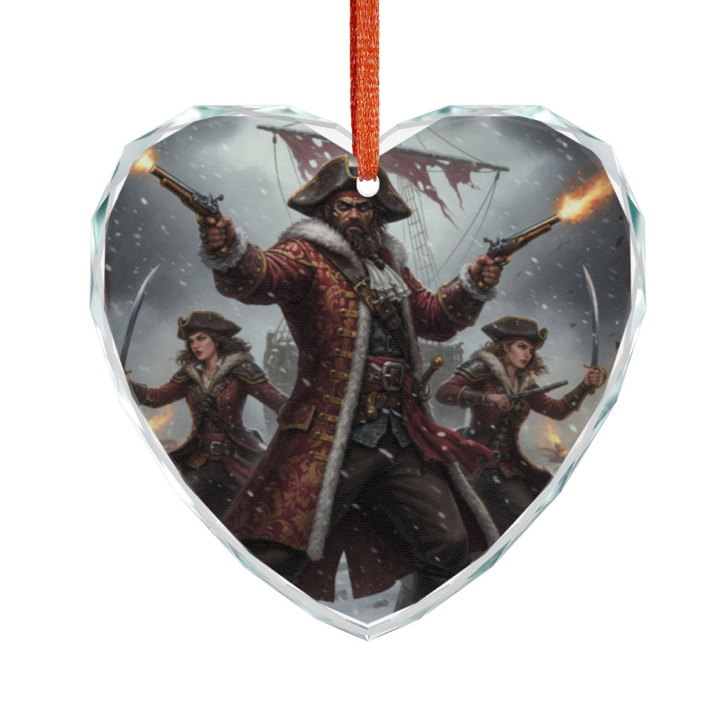 Pirate Captain Heart Crystal Ornament — Nautical Holiday Decor for Sea Adventure Fans