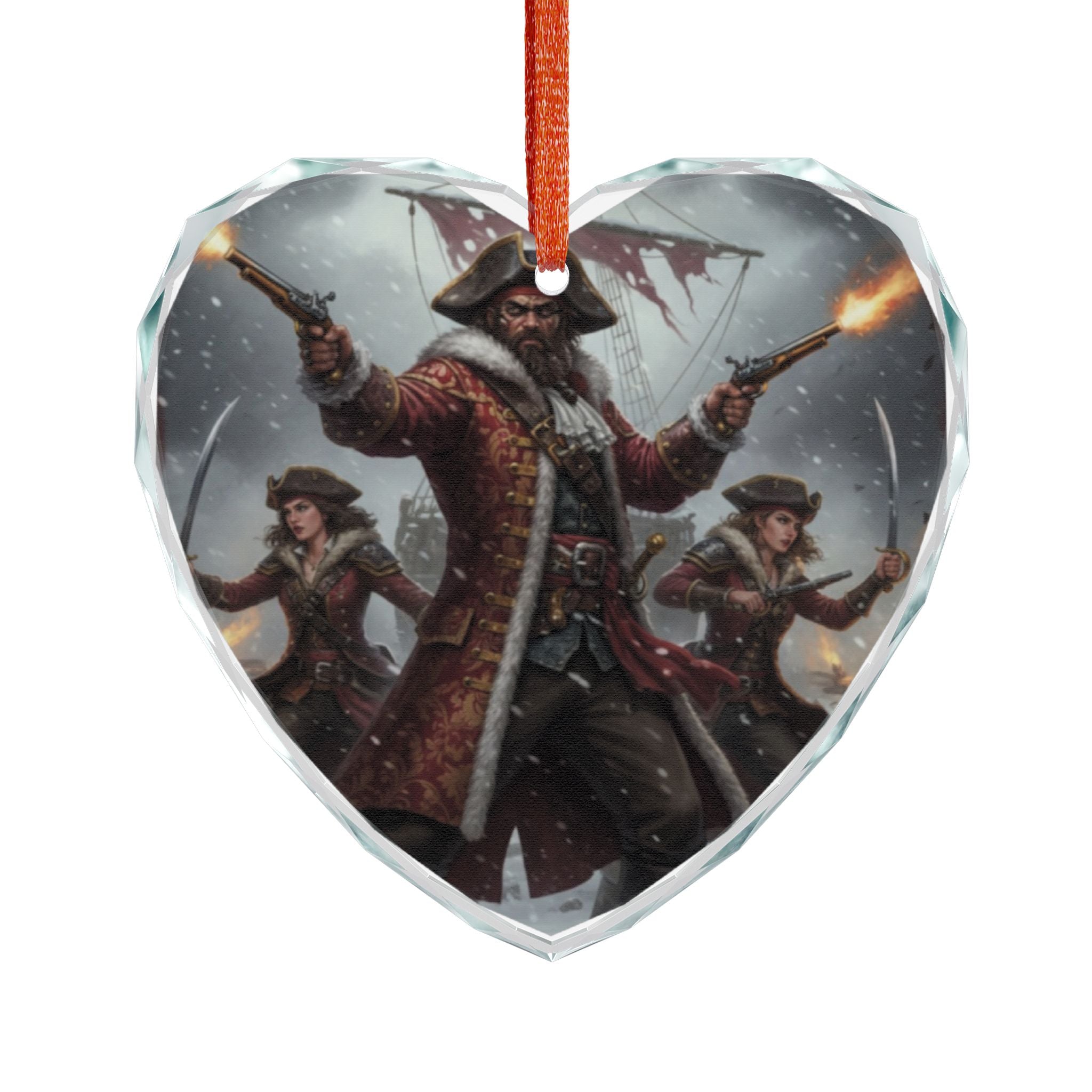 Pirate Captain Heart Crystal Ornament — Nautical Holiday Decor for Sea Adventure Fans