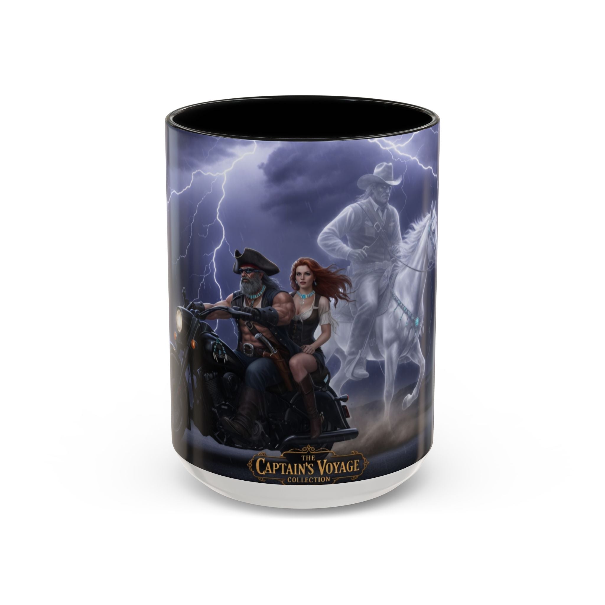 Western Ghost Riders Coffee Mug — Phantom Cowboy & Horse Lightning Accent Mug (11/15oz)