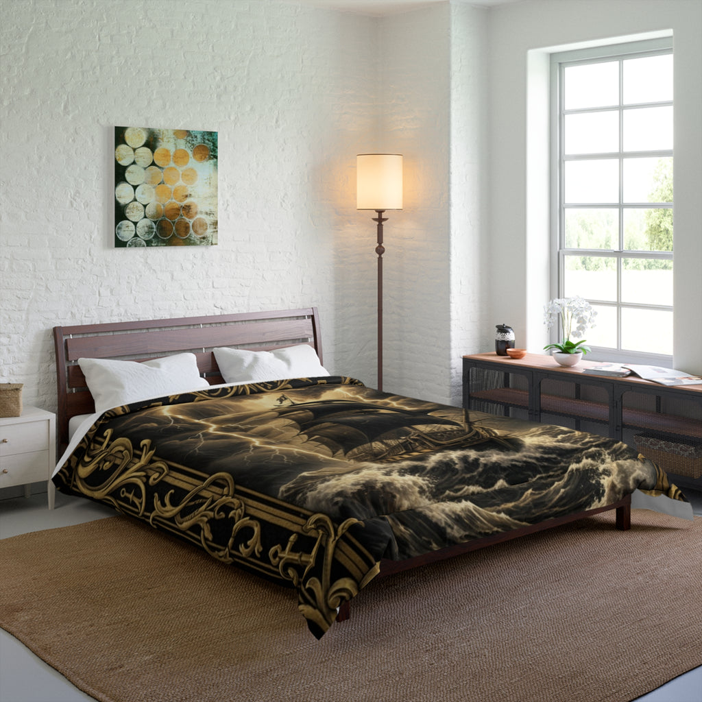 Stormy Ship Comforter — Vintage Nautical Sailing Ship Duvet