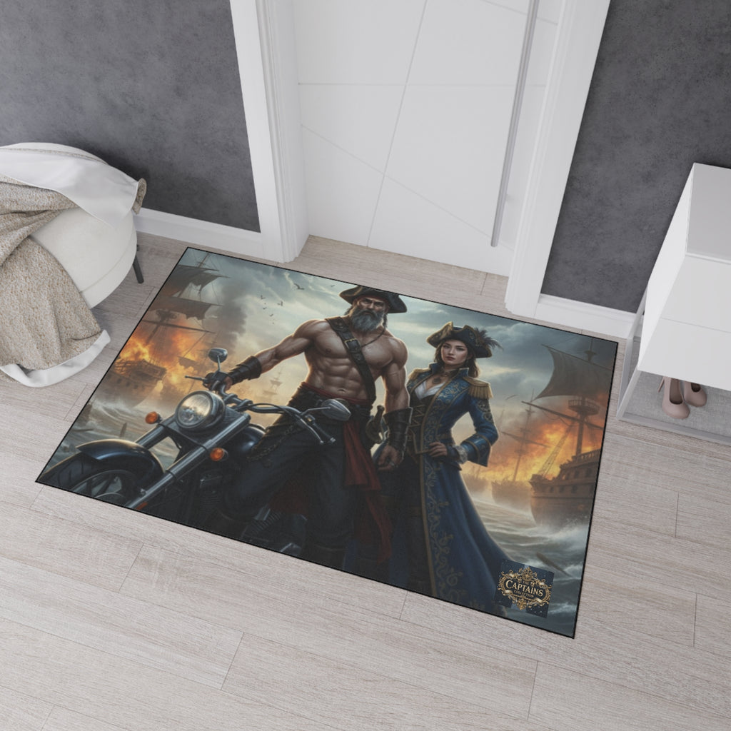 Pirate Captain & Corsair Heavy-Duty Floor Mat — Nautical Motorcycle Art Rug