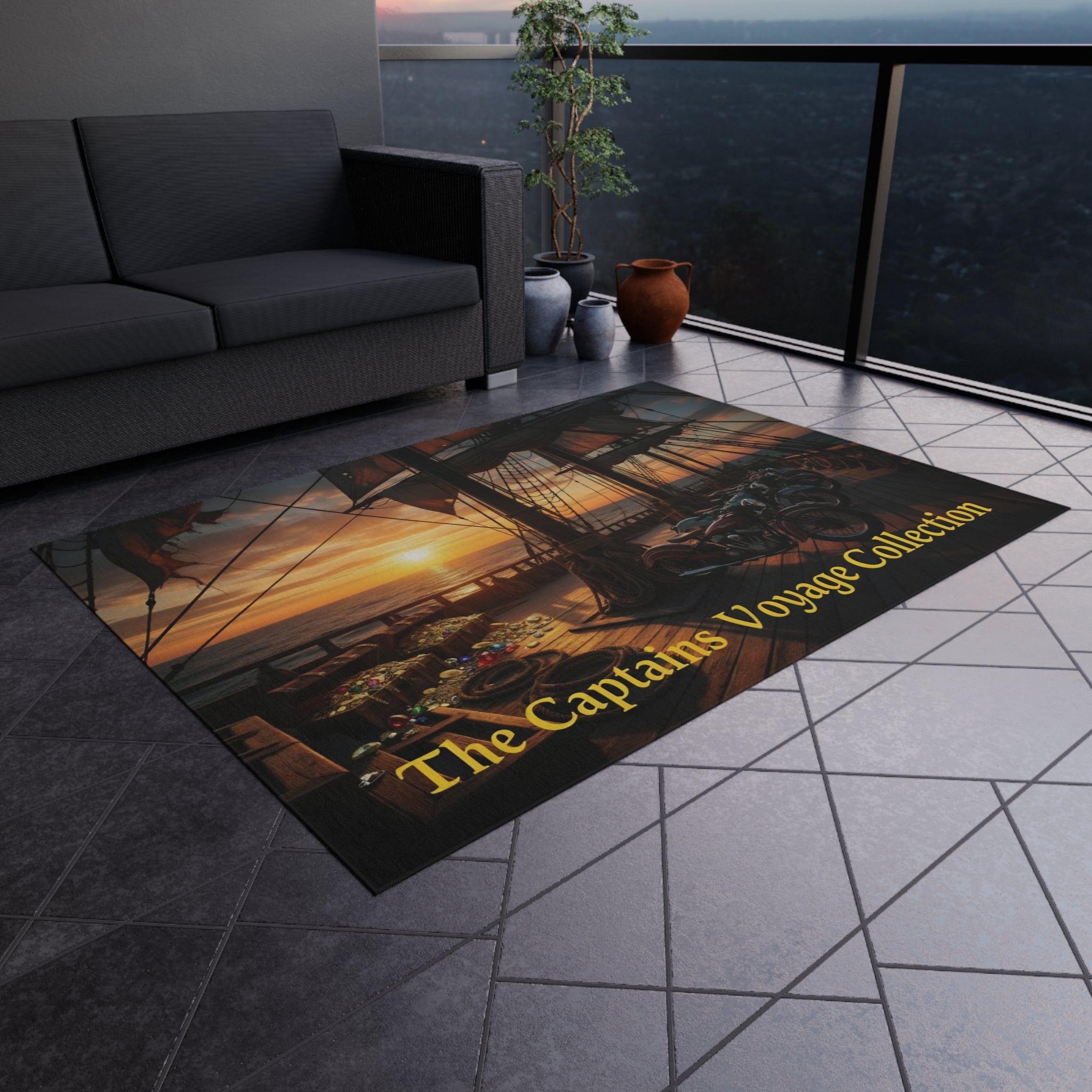 Outdoor Rug - Captain's Voyage Collection Nautical Sunset Doormat