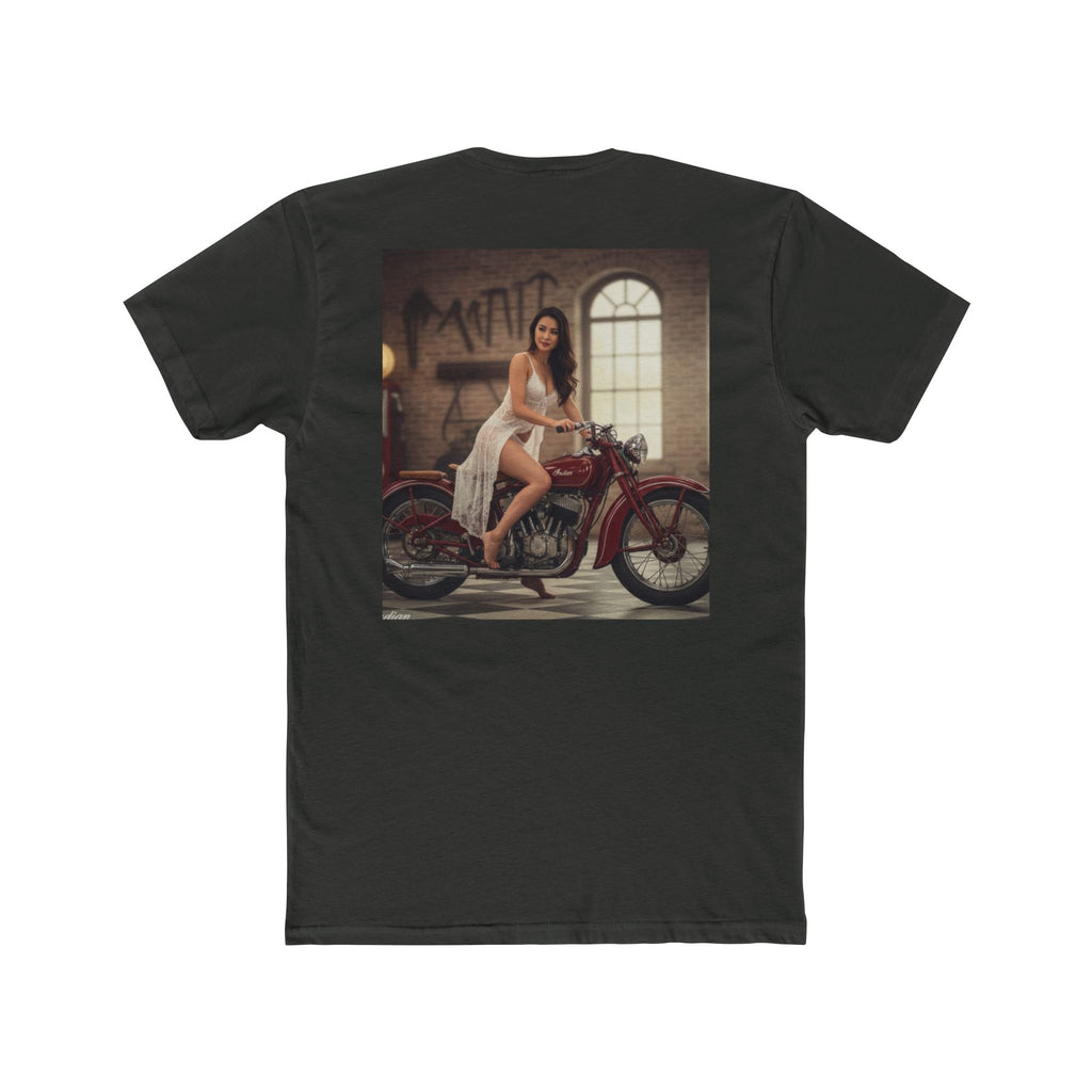 Vintage Motorcycle Pinup Tee — Retro Biker Photo Crewneck