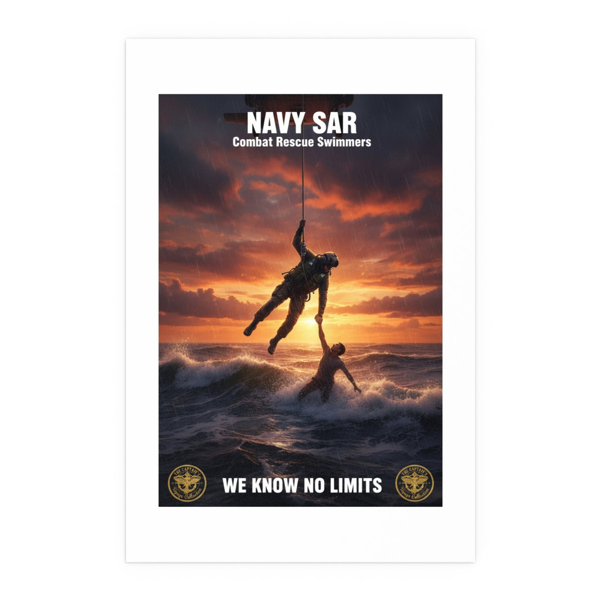 Navy SAR Combat Rescue Swimmers Silk Poster — “We Know No Limits” Indoor/Outdoor Wall Art