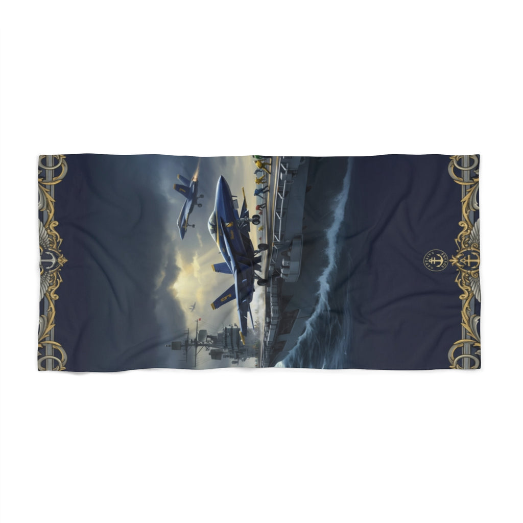 Navy Aircraft Carrier Beach Towel – Retro Fighter Jet Seaside Design