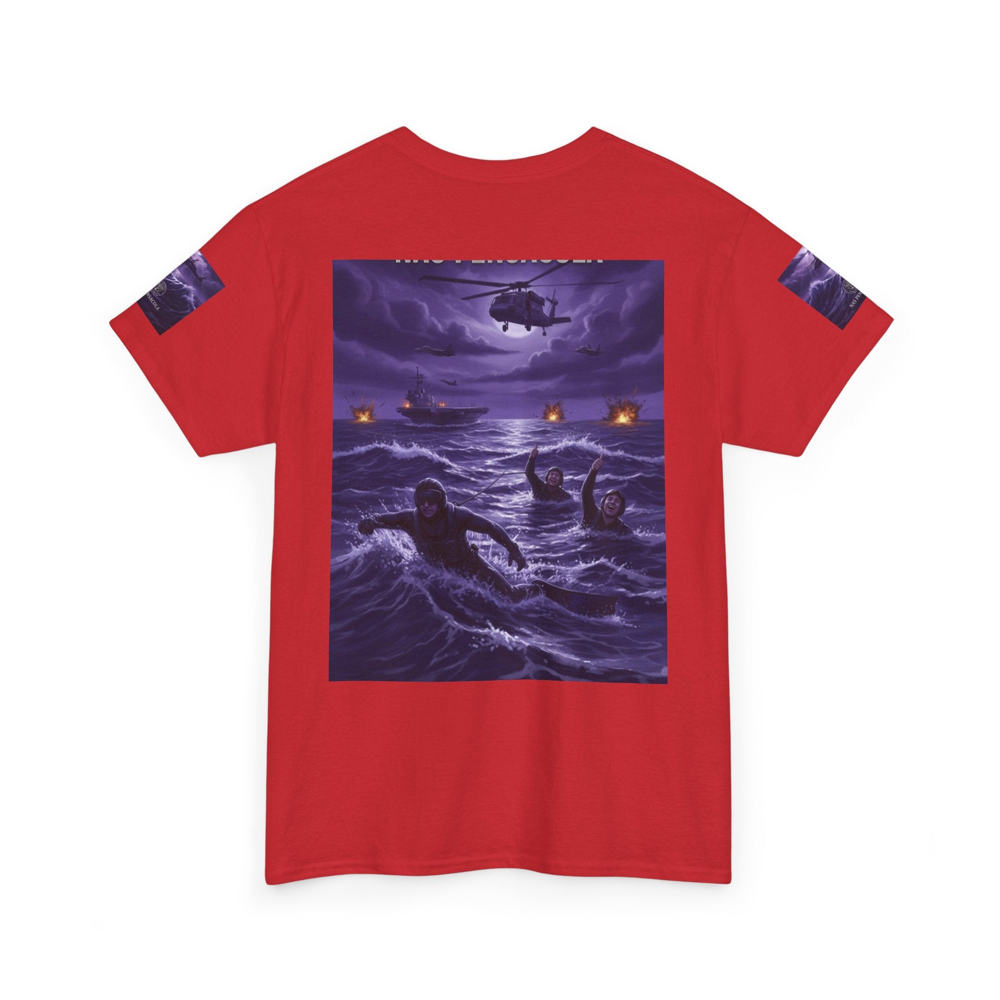 Rescue Night Tee — Purple Helicopter Sea Rescue Graphic T-Shirt
