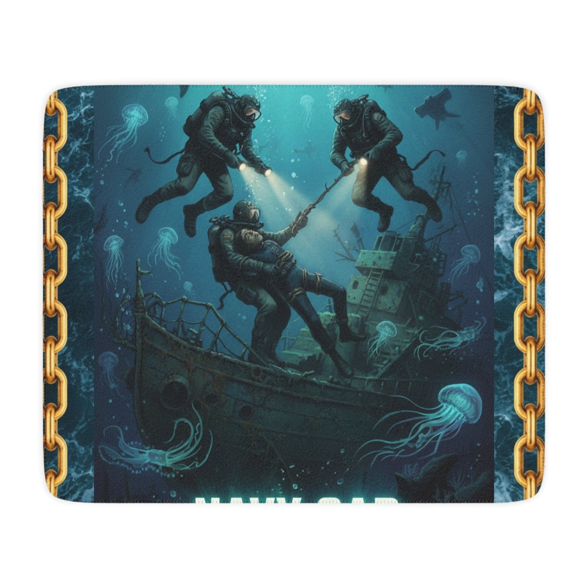 Sherpa Blanket — Vintage Deep Sea Divers Shipwreck Art Throw
