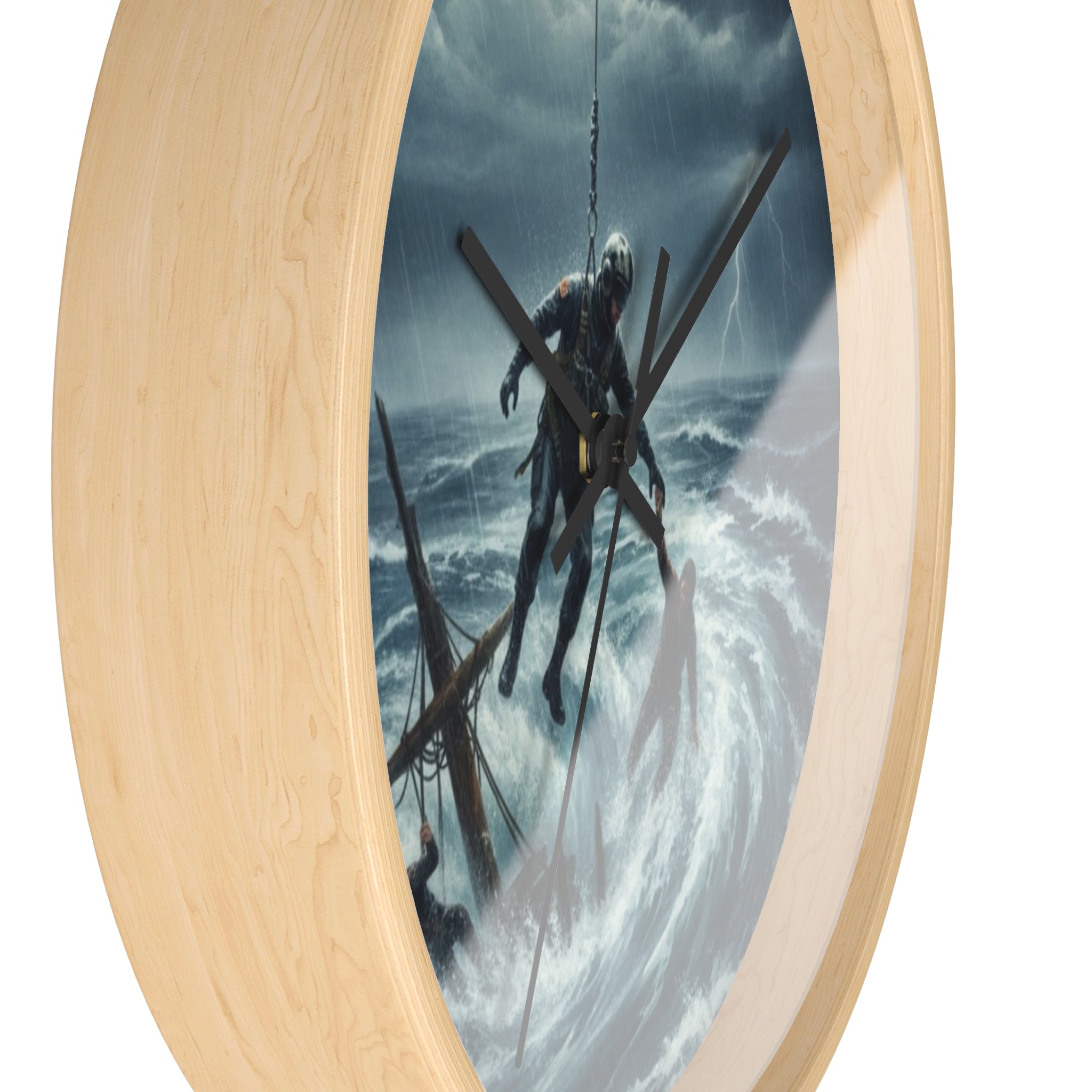 Wall Clock - Dramatic Rescue at Sea Nautical Storm Art Clock