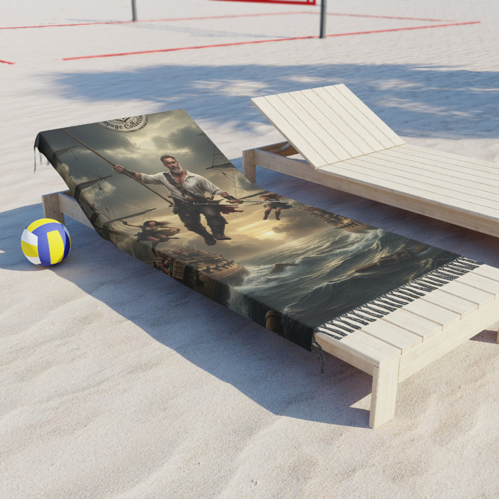 Pirate Adventure Beach Towel — Boho Nautical Shipwreck Scene