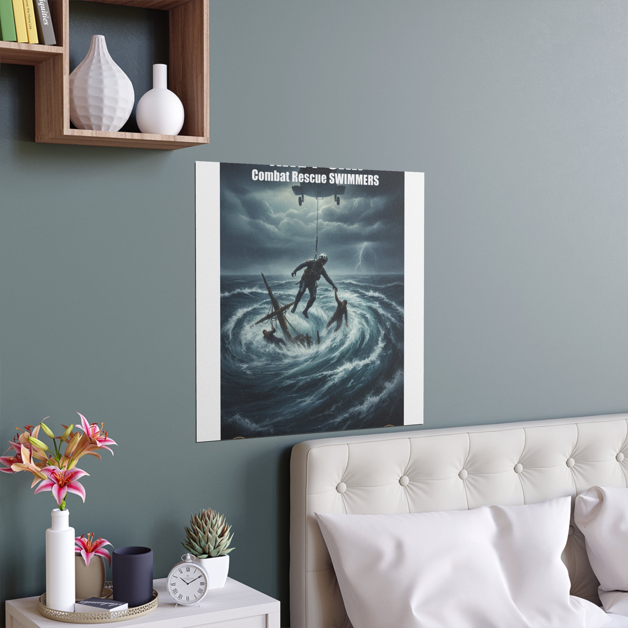 Stormy Sea Silk Poster — Dramatic Sailor Rescue Wall Art (Indoor/Outdoor)