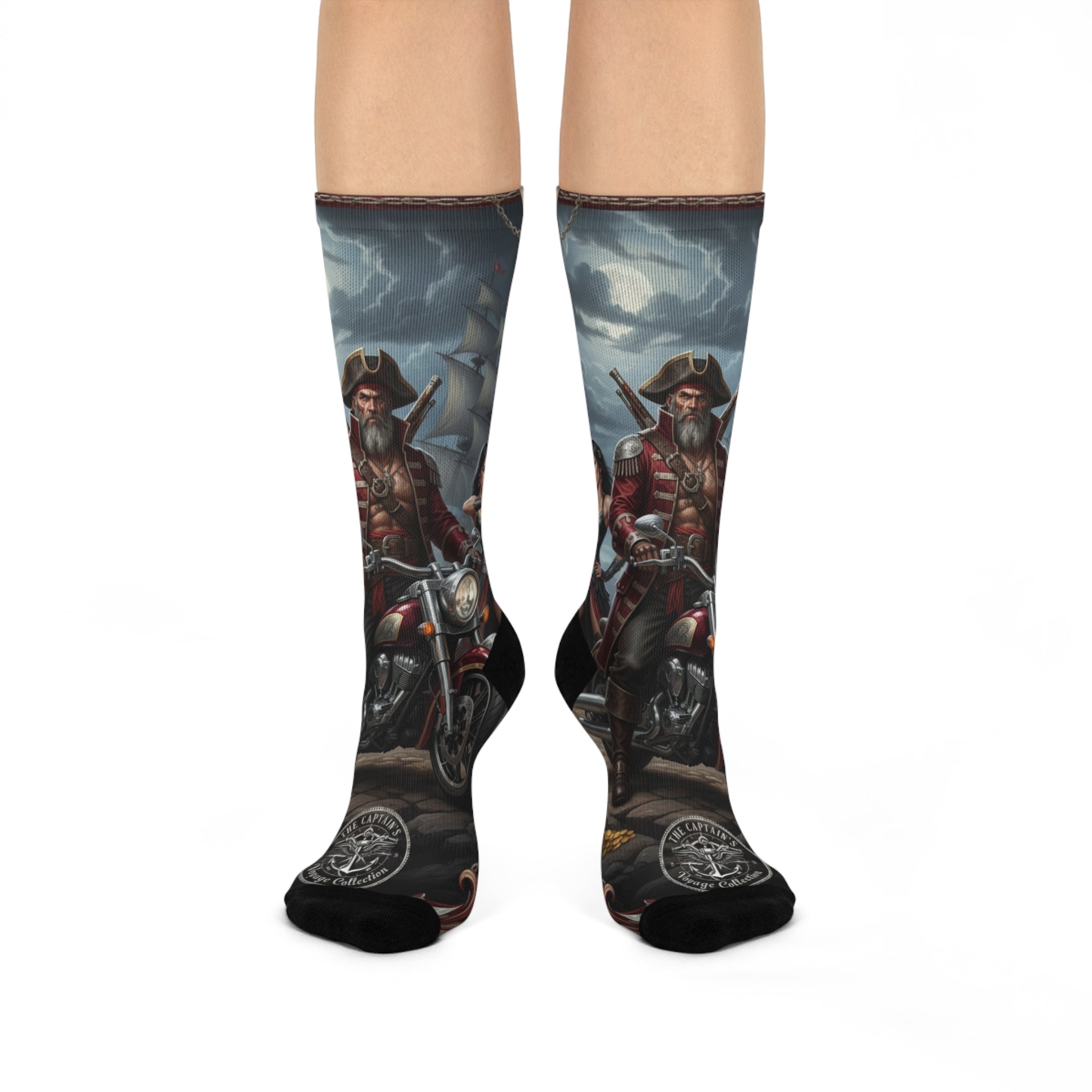 Pirate Biker Crew Socks — Cushioned Motorcycle Skull Design