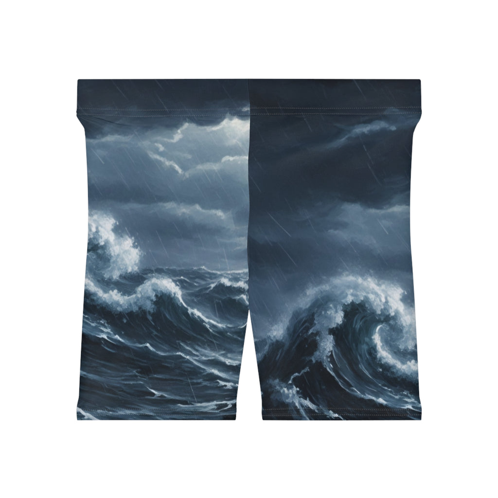 Ocean Storm Biker Shorts — Moody Dark Wave Print
