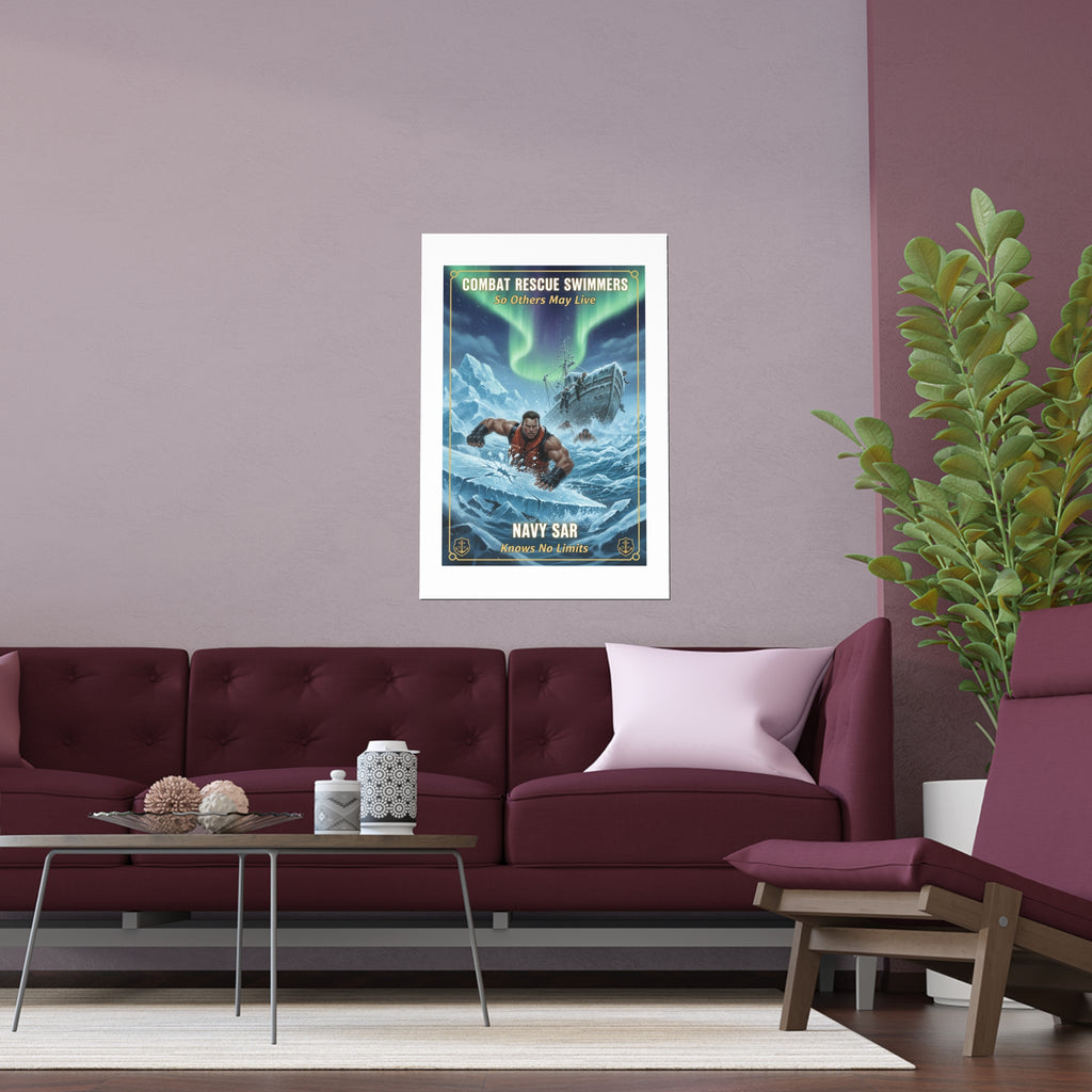 Combat Rescue Swimmers Silk Poster — Navy SAR 'So Others May Live' Arctic Rescue Print