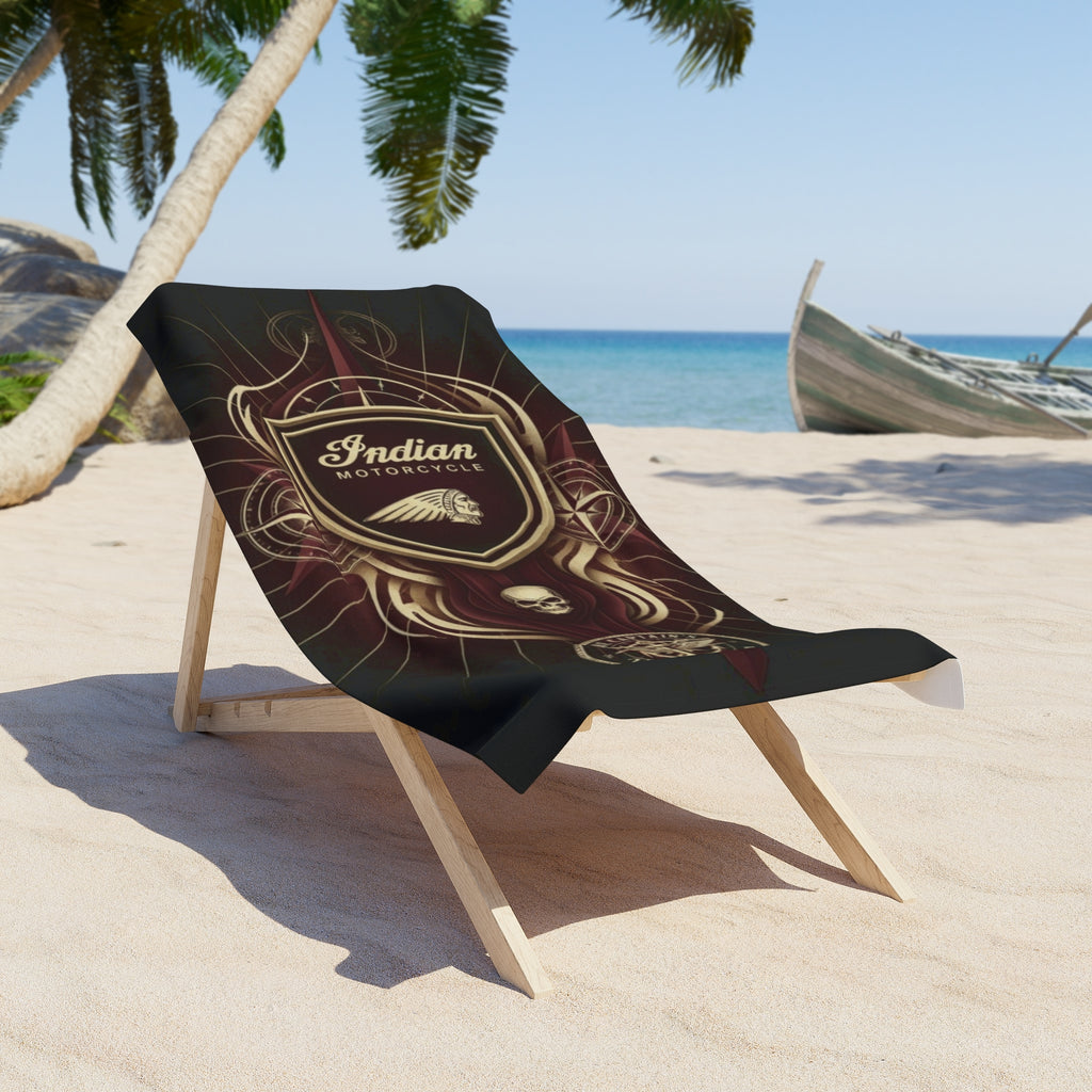 Indian Motorcycle Emblem Beach Towel — Vintage Skull & Shield Design