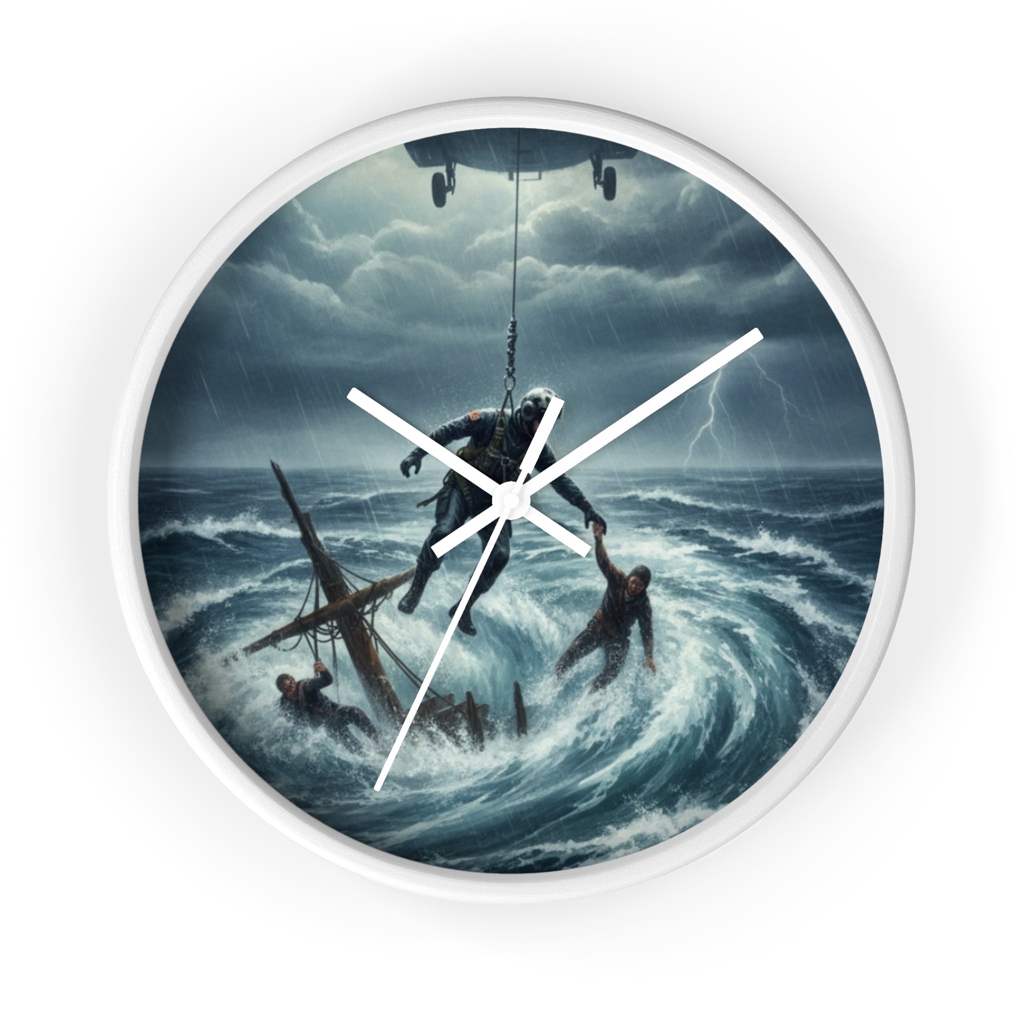 Wall Clock - Dramatic Rescue at Sea Nautical Storm Art Clock