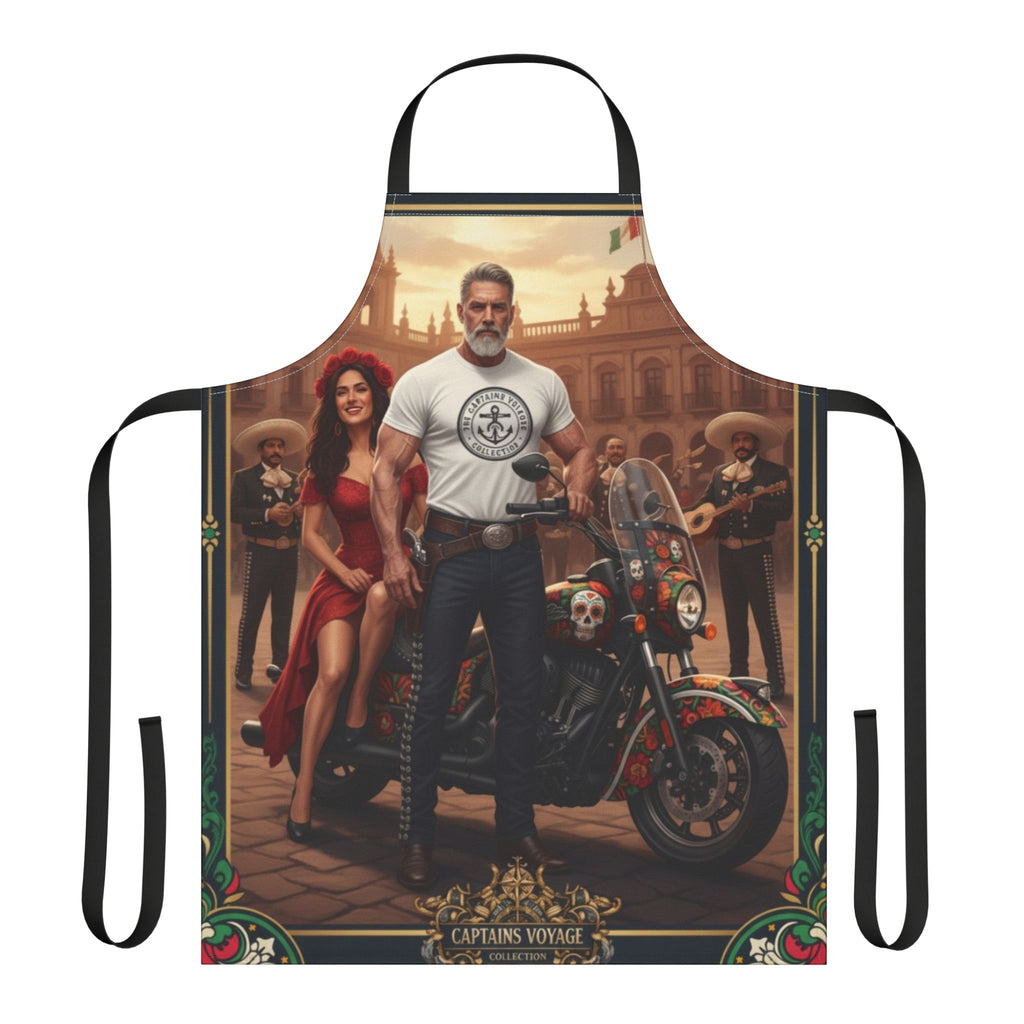 Captain’s Voyage Biker Apron — Vintage Motorcycle Chef Apron with Rider & Pin-Up Design