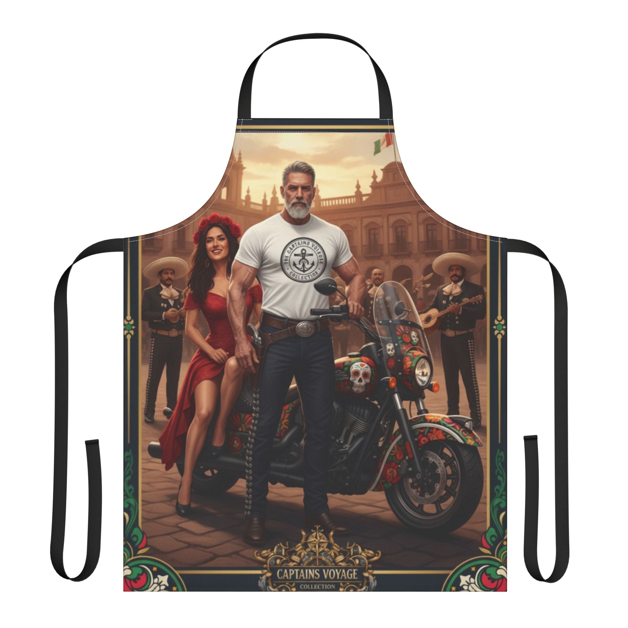 Captain’s Voyage Biker Apron — Vintage Motorcycle Chef Apron with Rider & Pin-Up Design