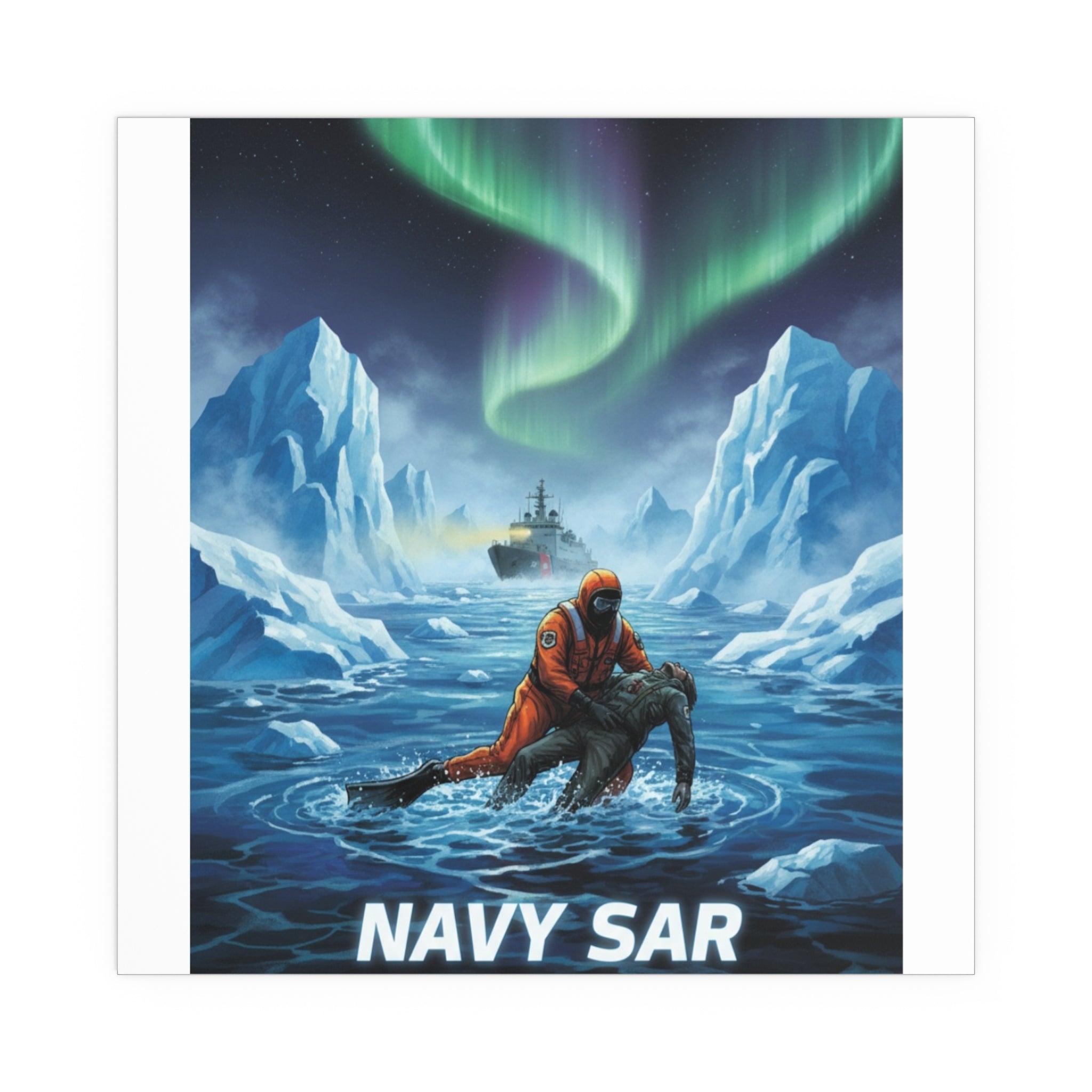 Silk Poster — 'Navy SAR Knows No Limits' Arctic Rescue Wall Art (Indoor/Outdoor)