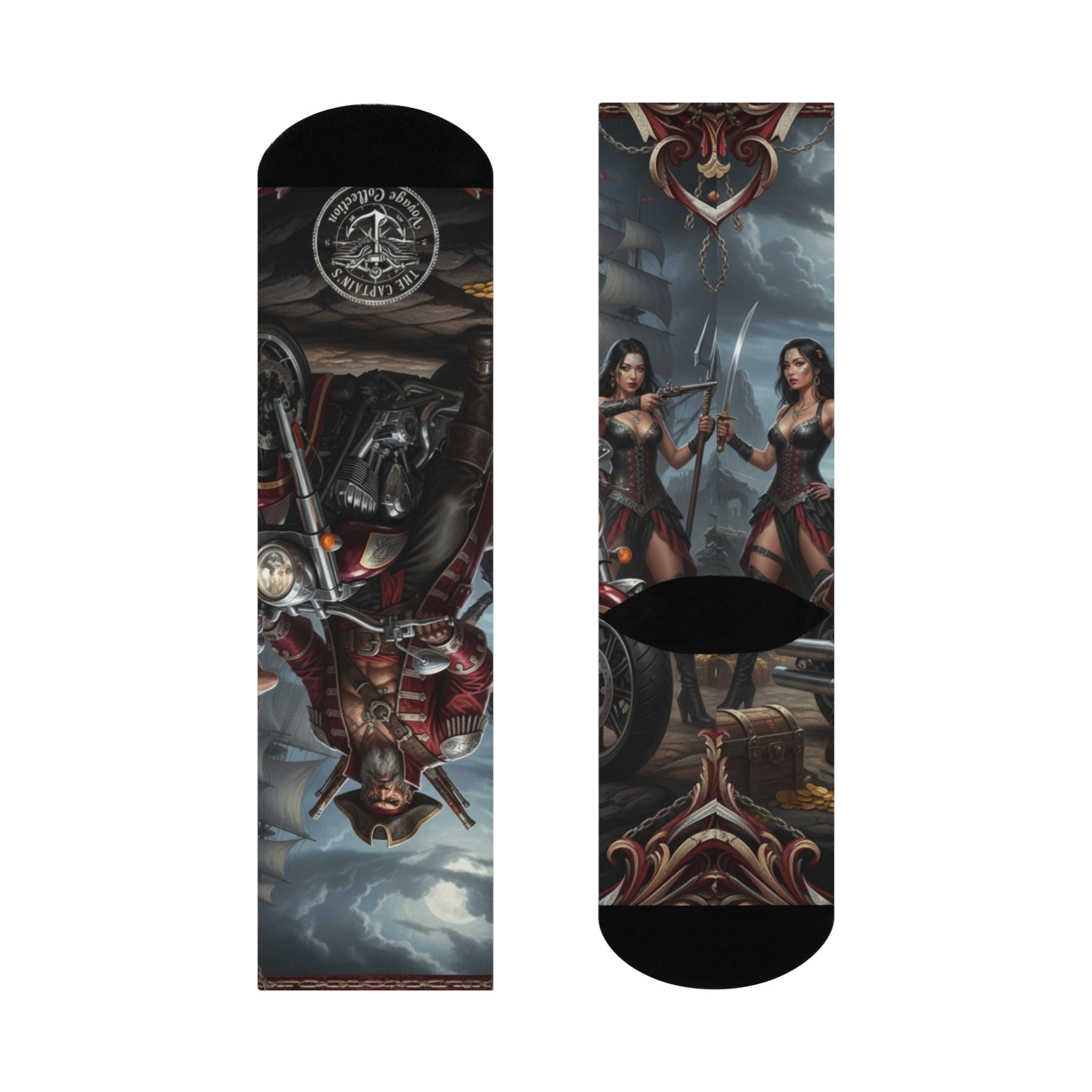 Pirate Biker Crew Socks — Cushioned Motorcycle Skull Design