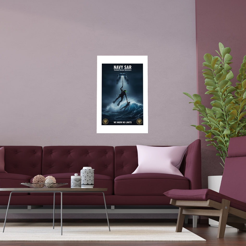 Navy SAR Combat Rescue Swimmers Silk Poster – “We Know No Limits” Indoor/Outdoor Print