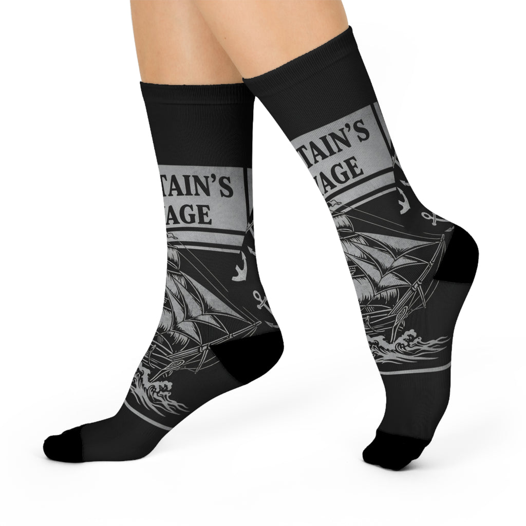 Captain's Voyage Cushioned Crew Socks — Nautical Ship Graphic Crew Socks