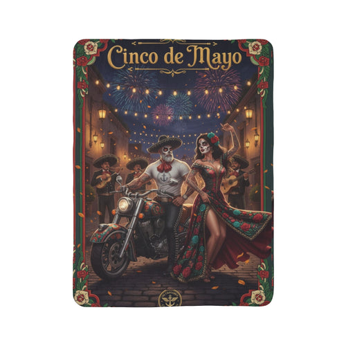 Cinco de Mayo Sugar Skull Motorcycle Sherpa Blanket