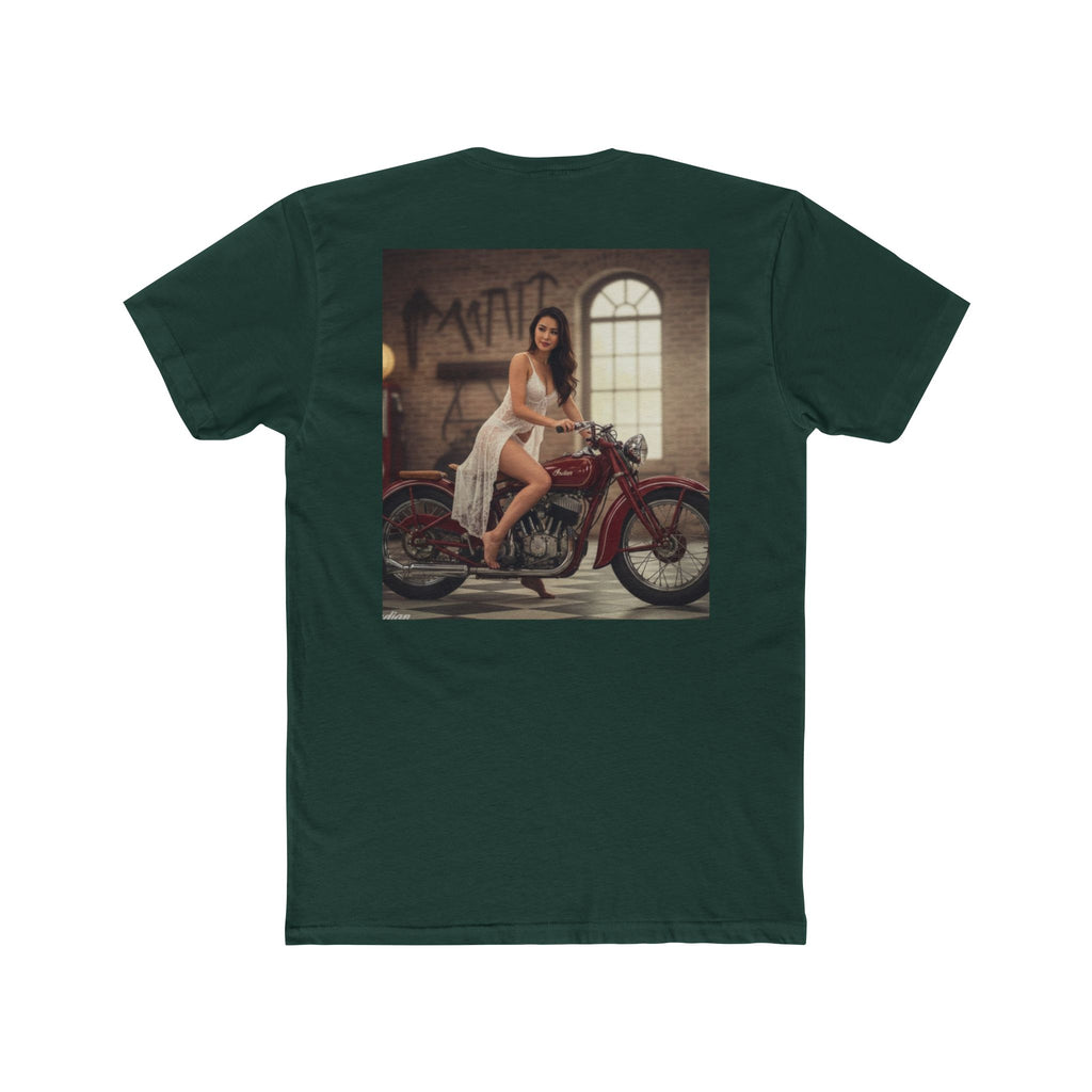 Vintage Motorcycle Pinup Tee — Retro Biker Photo Crewneck