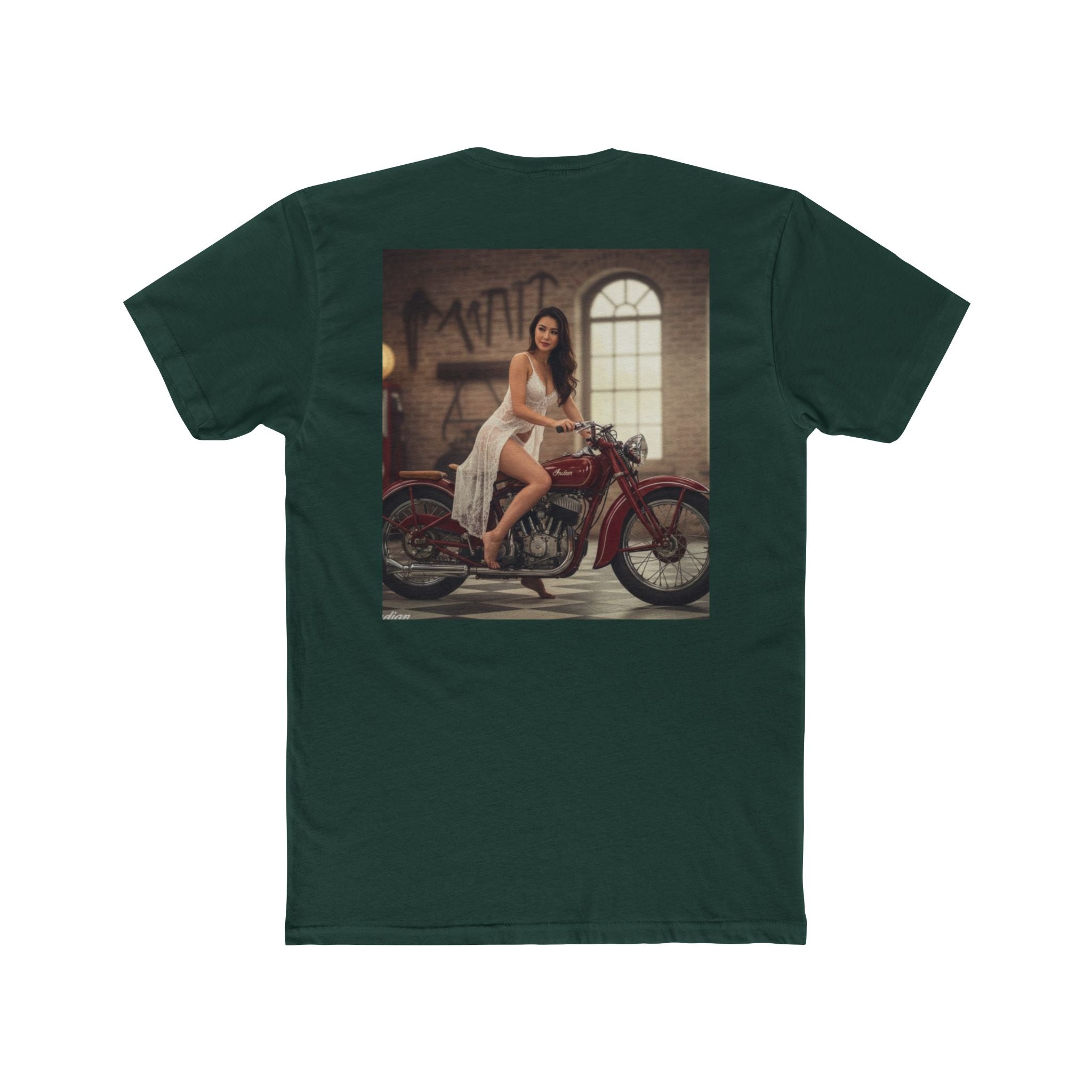 Vintage Motorcycle Pinup Tee — Retro Biker Photo Crewneck