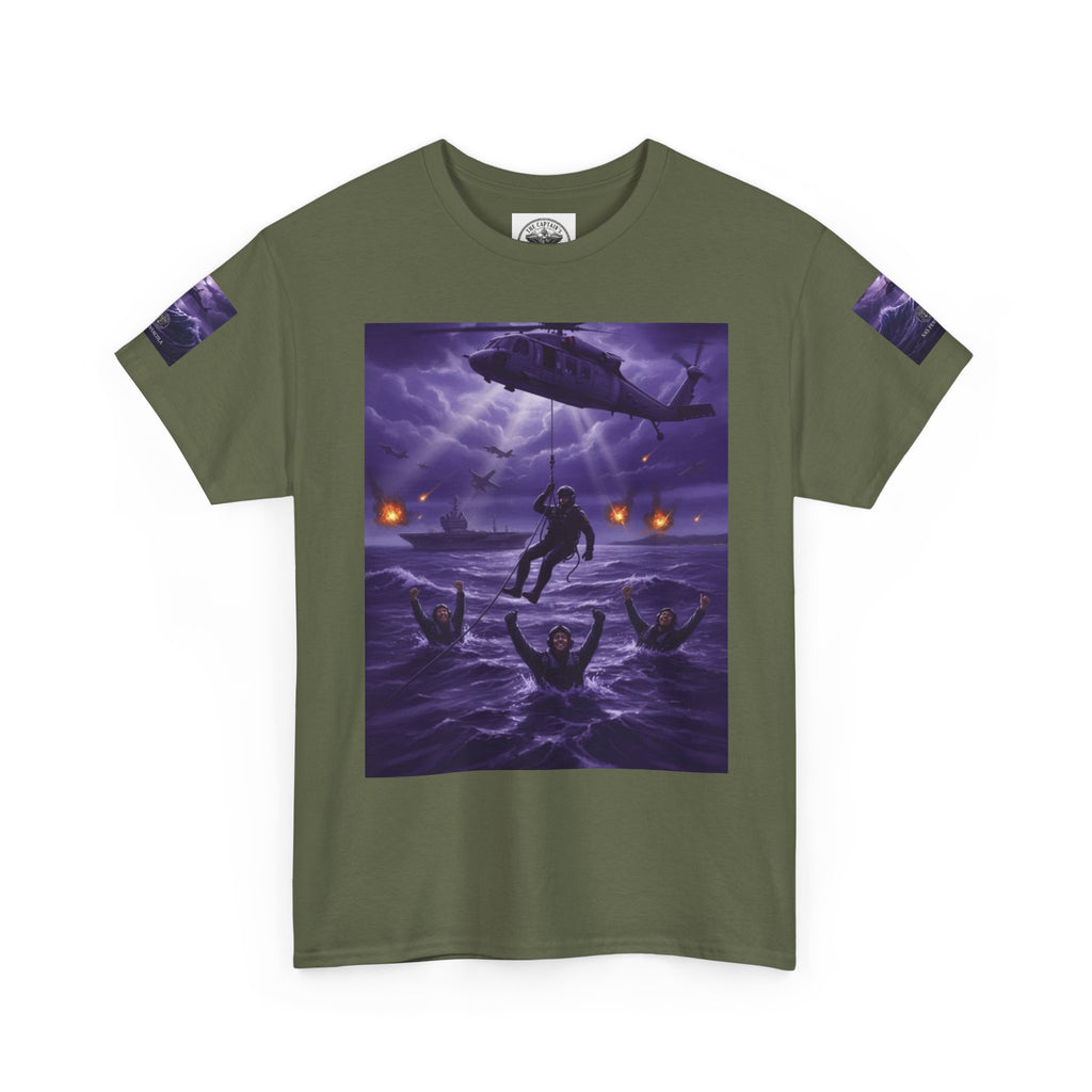 Rescue Night Tee — Purple Helicopter Sea Rescue Graphic T-Shirt