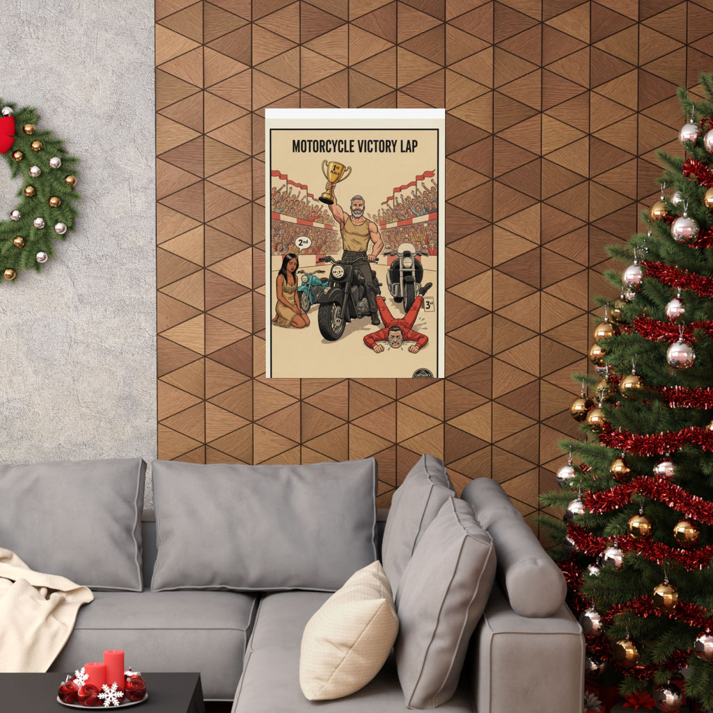 Motorcycle Victory Lap Poster — Retro Biker Triumph Matte Vertical Art