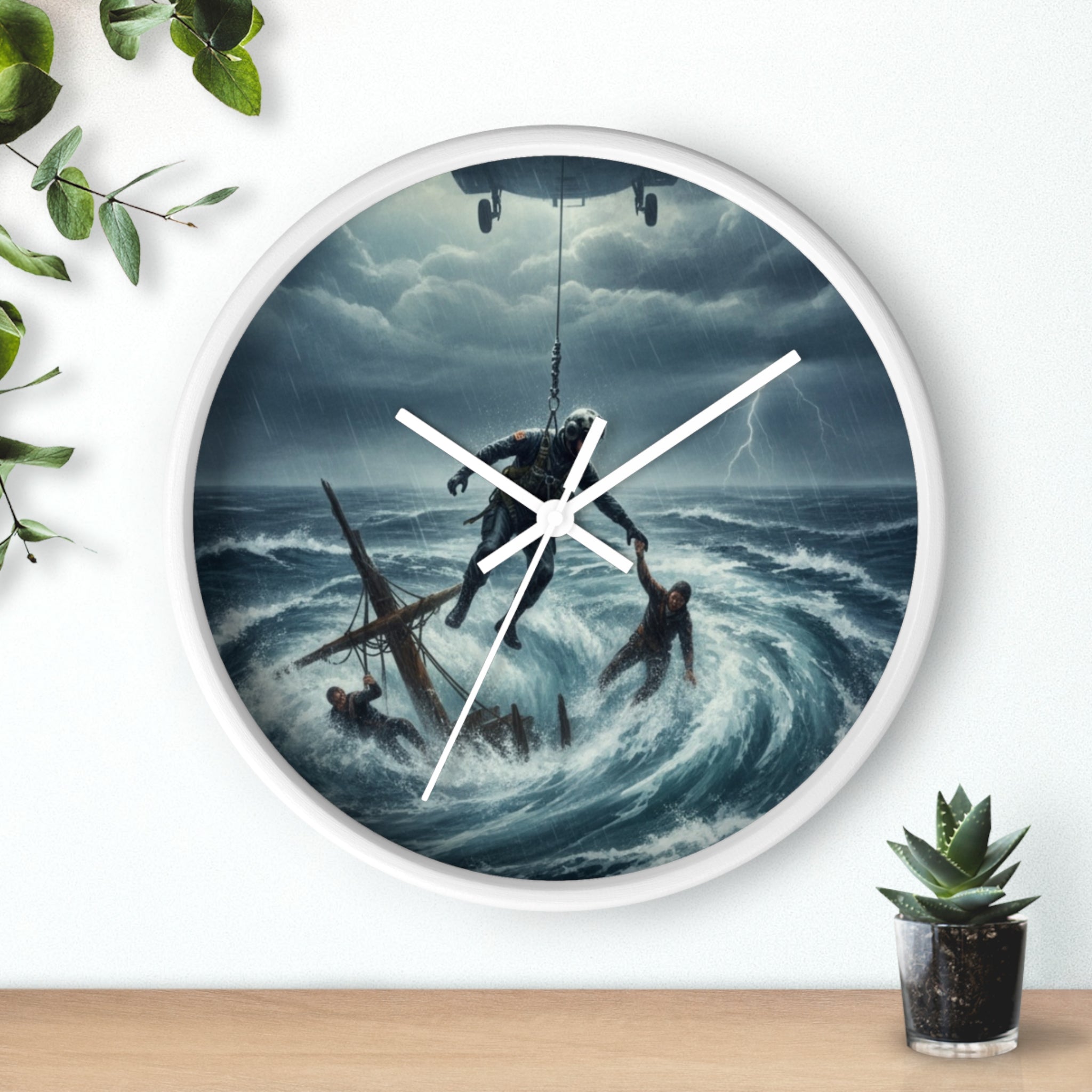 Wall Clock - Dramatic Rescue at Sea Nautical Storm Art Clock