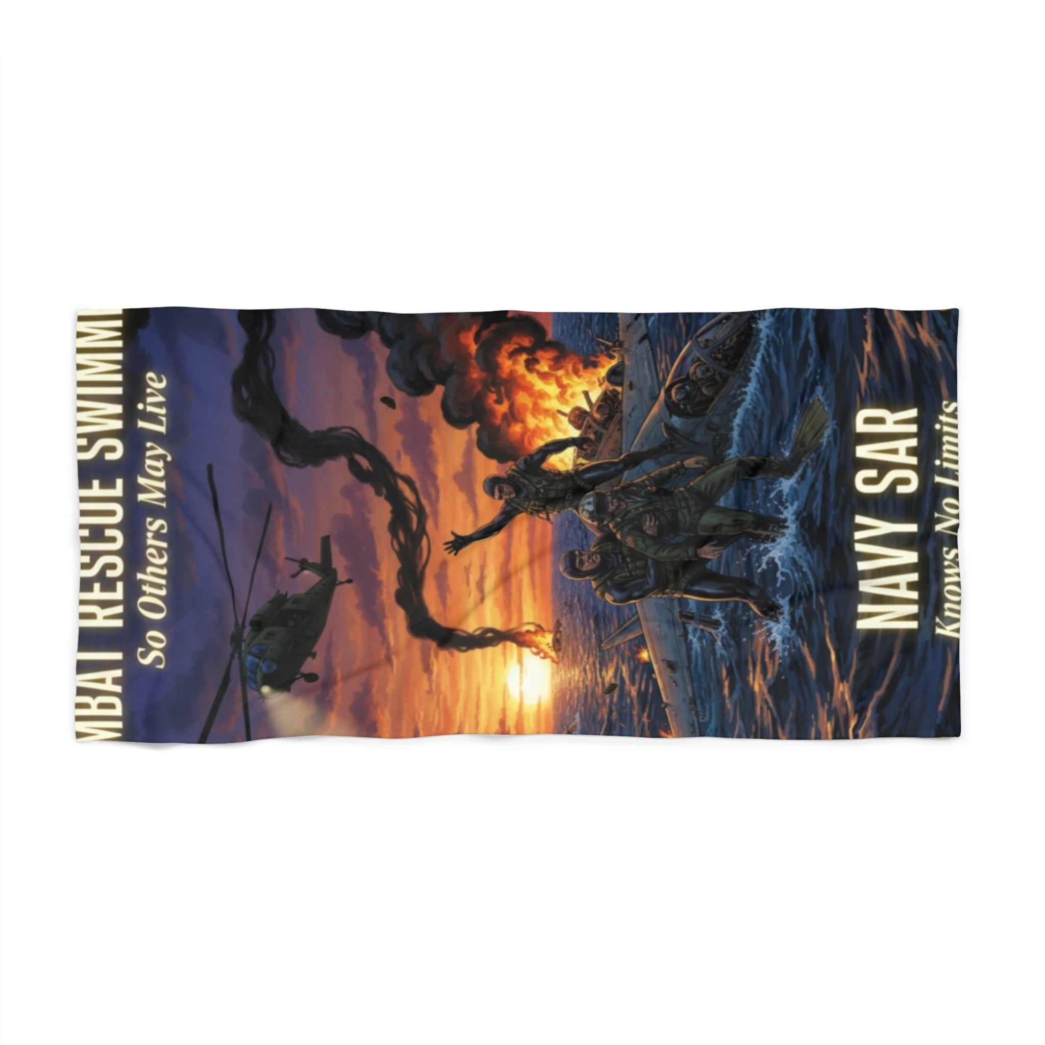 Navy SAR Combat Rescue Swimmer Beach Towel – "So Others May Live" Sunset Design