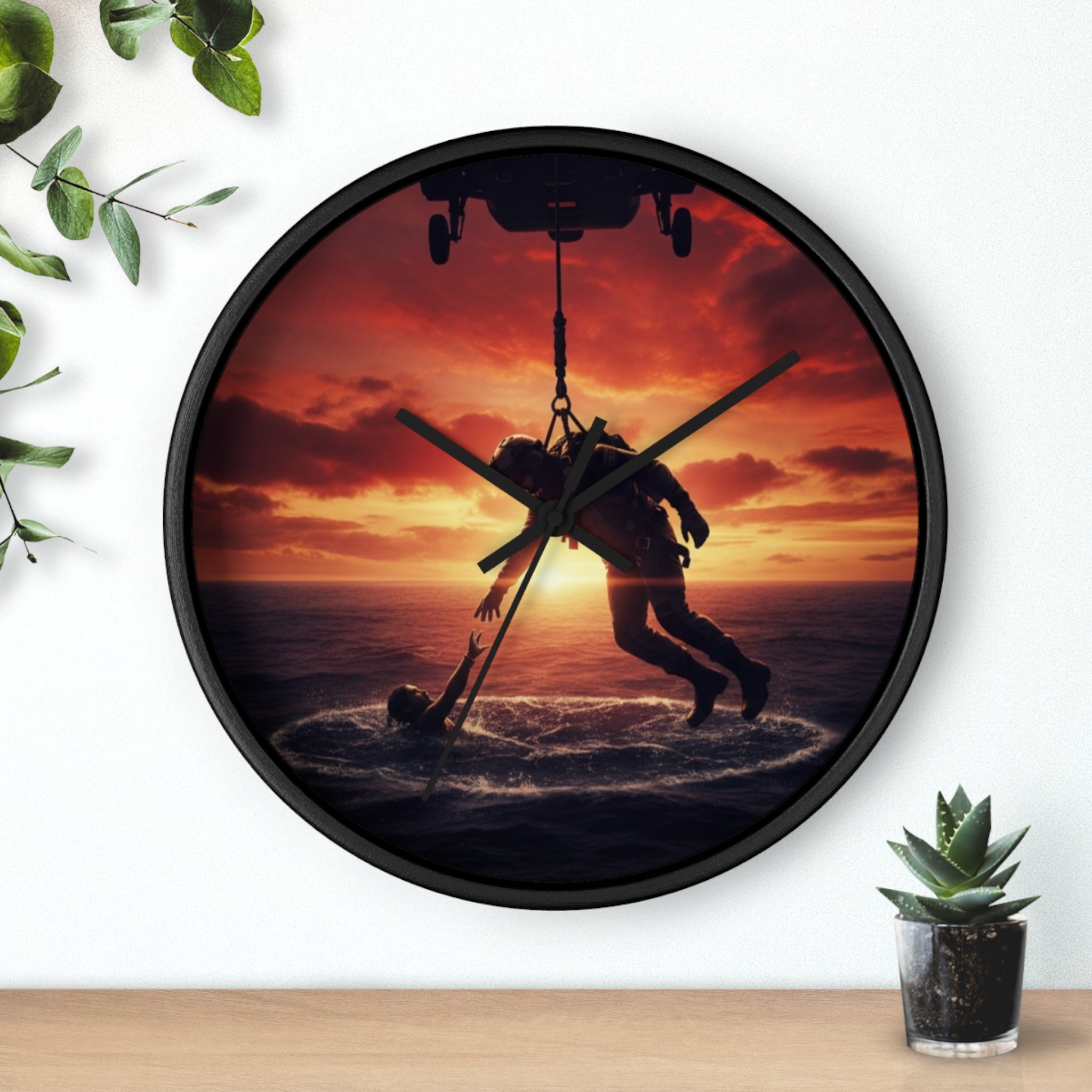 Wall Clock — Dramatic Rescue Helicopter Sunset Clock for First Responders & Military