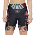 Day of the Dead Women’s Workout Shorts — Sugar Skull Mexican Flag AOP