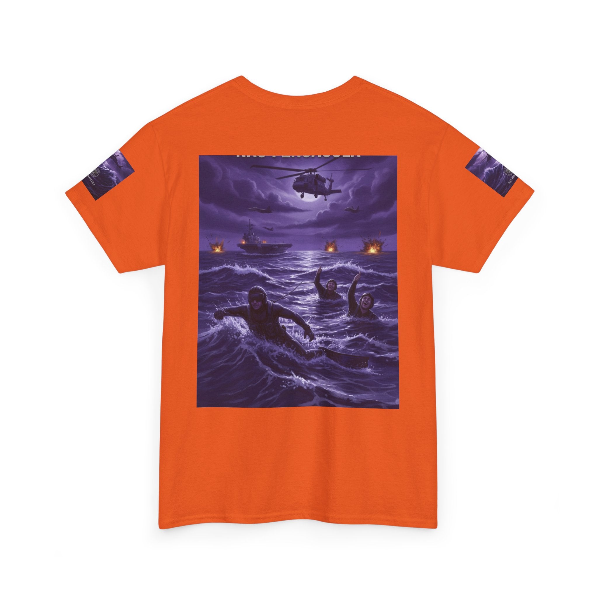 Rescue Night Tee — Purple Helicopter Sea Rescue Graphic T-Shirt