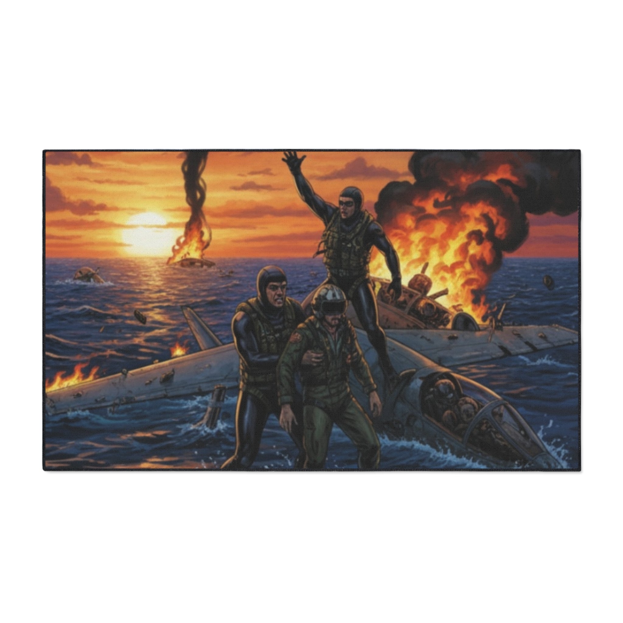 Heavy Duty Floor Mat — Rescue at Sea WWII Bomber Survivors Scene