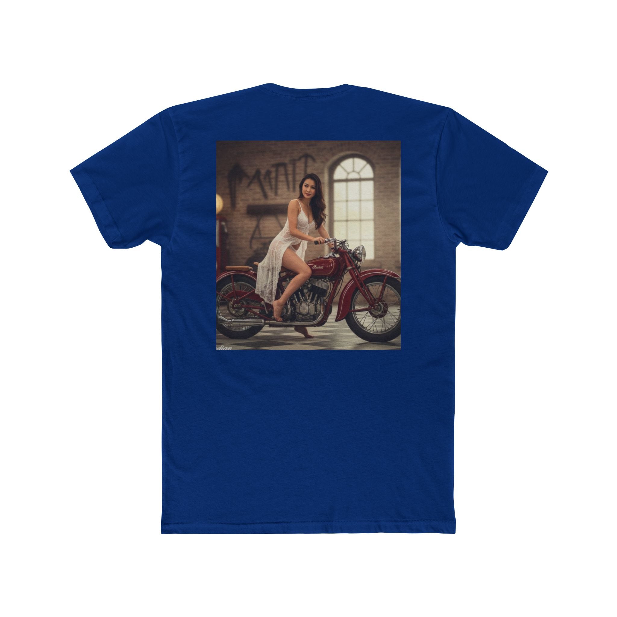 Vintage Motorcycle Pinup Tee — Retro Biker Photo Crewneck
