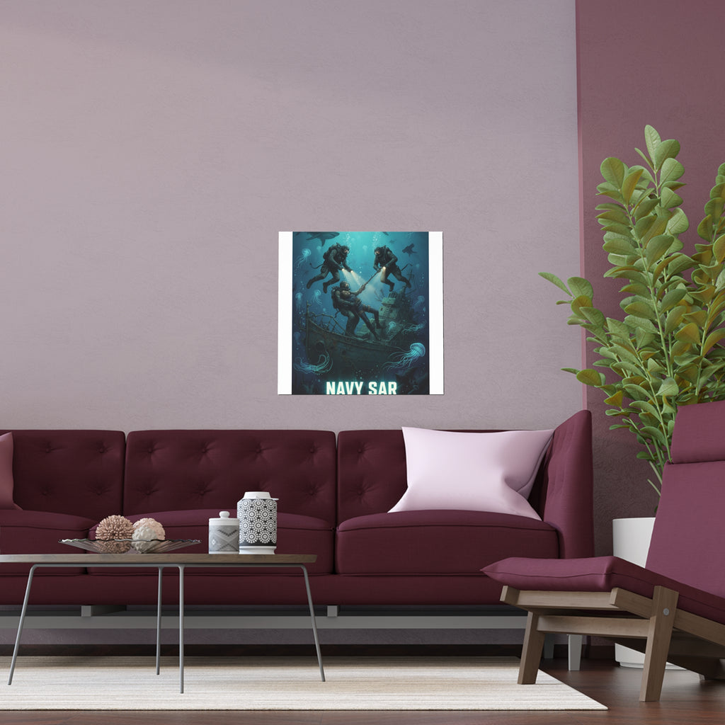 Navy SAR Silk Poster — 'Knows No Limits' Underwater Diver Rescue Art
