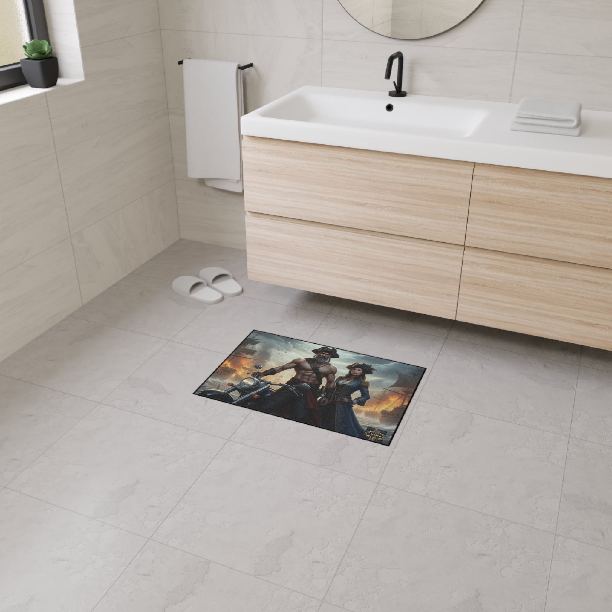 Pirate Captain & Corsair Heavy-Duty Floor Mat — Nautical Motorcycle Art Rug