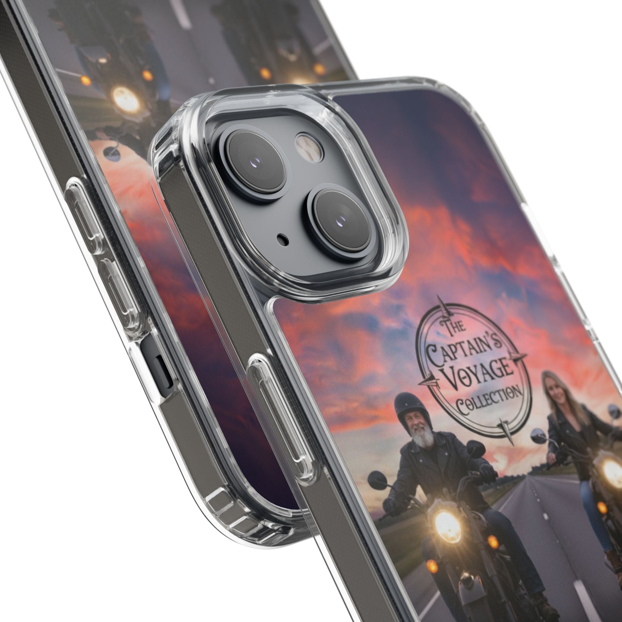 Clear Phone Case — 'The Captain's Voyage Collection' Motorcycle Sunset Design