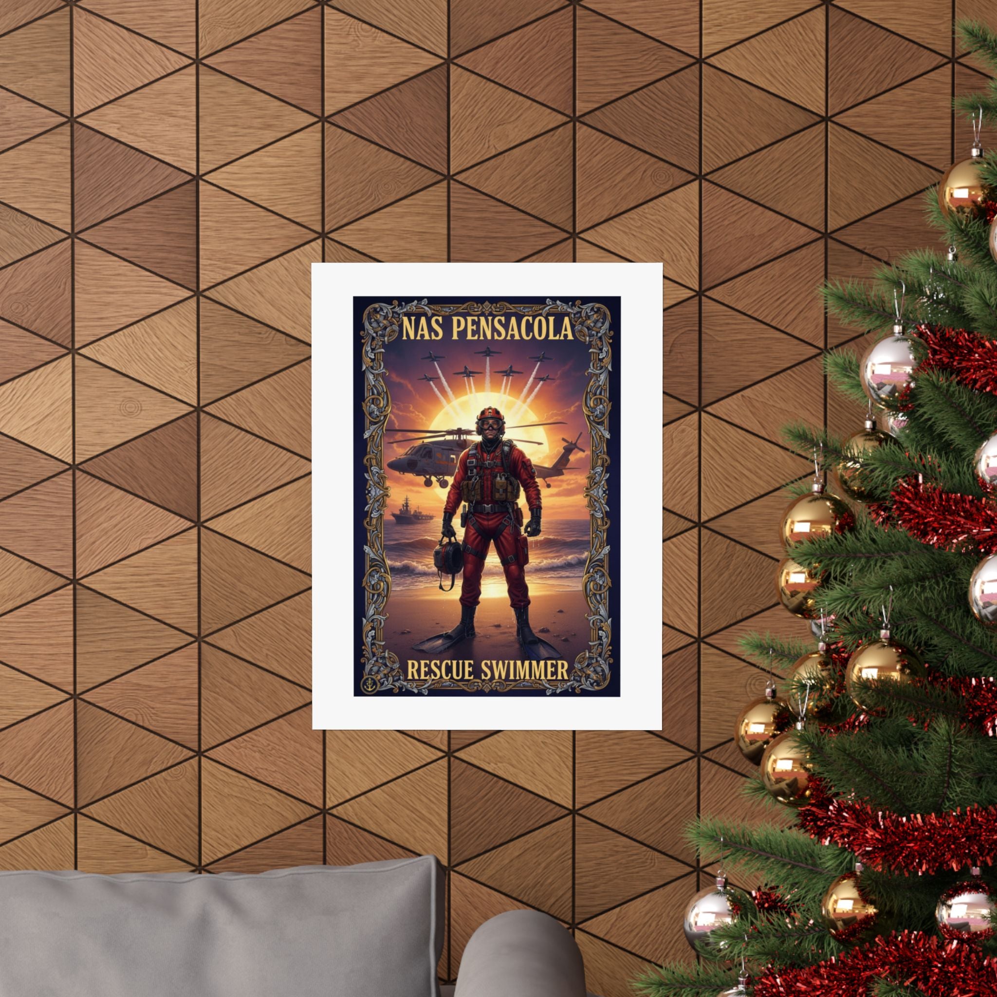 NAS Pensacola Rescue Swimmer Matte Poster — Military Search & Rescue Wall Art