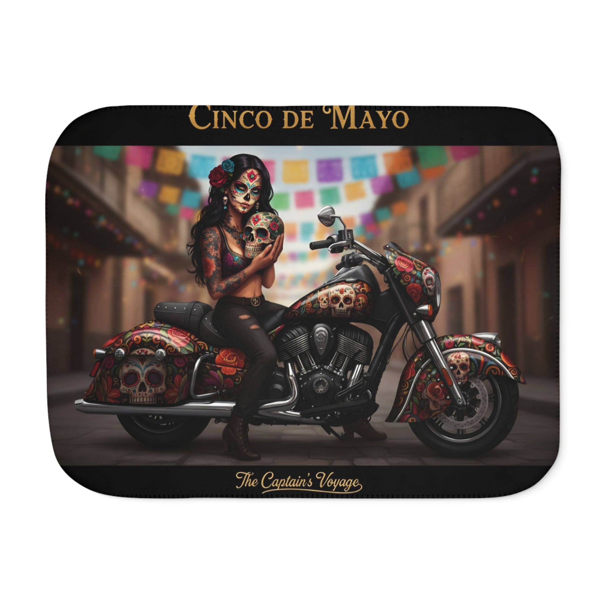 Cinco de Mayo Day of the Dead Biker Sherpa Blanket