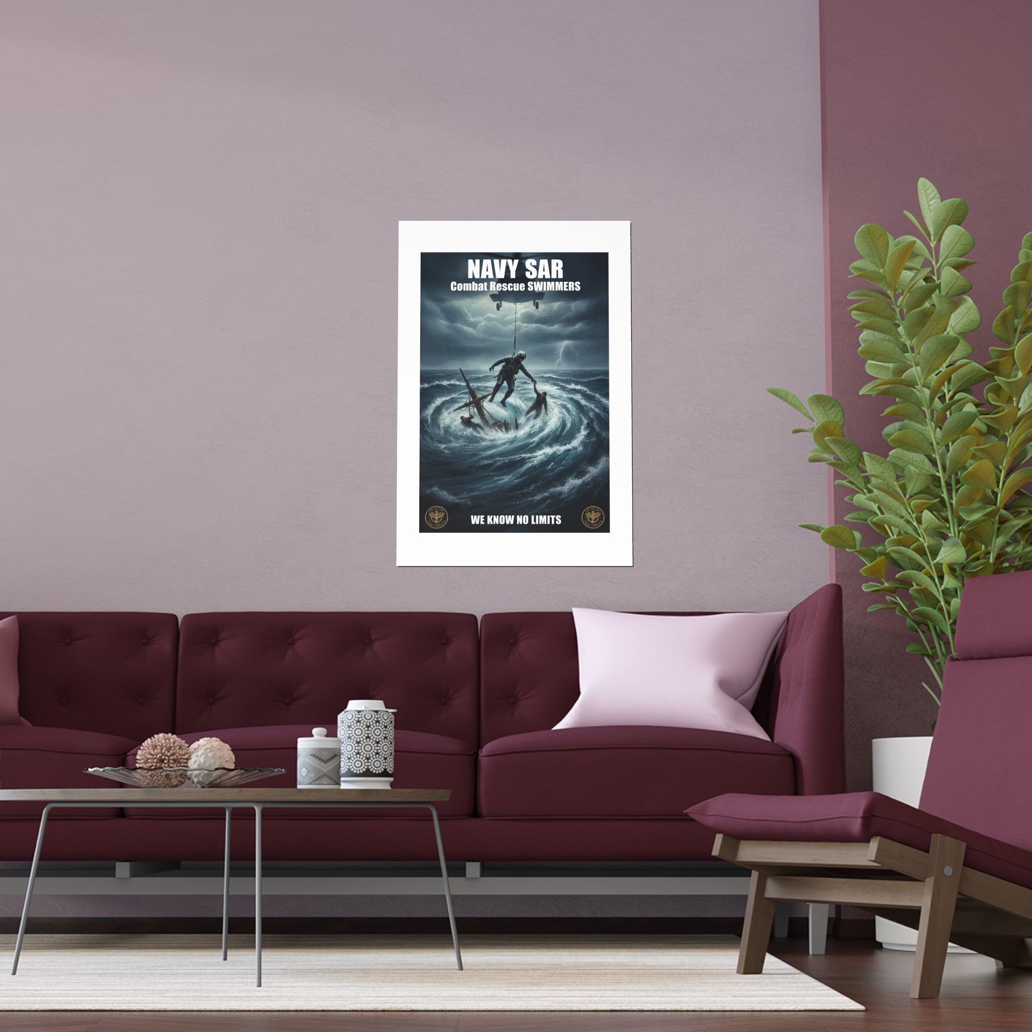 Stormy Sea Silk Poster — Dramatic Sailor Rescue Wall Art (Indoor/Outdoor)
