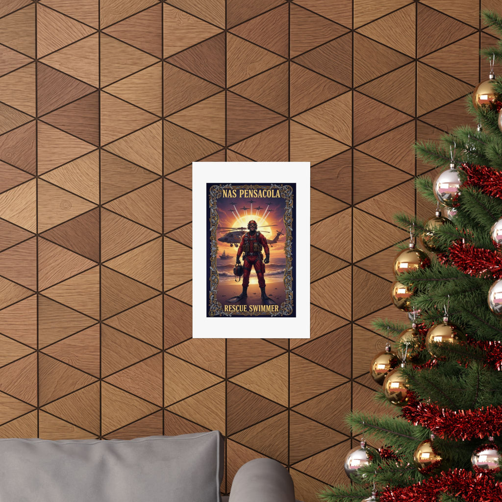 NAS Pensacola Rescue Swimmer Matte Poster — Military Search & Rescue Wall Art