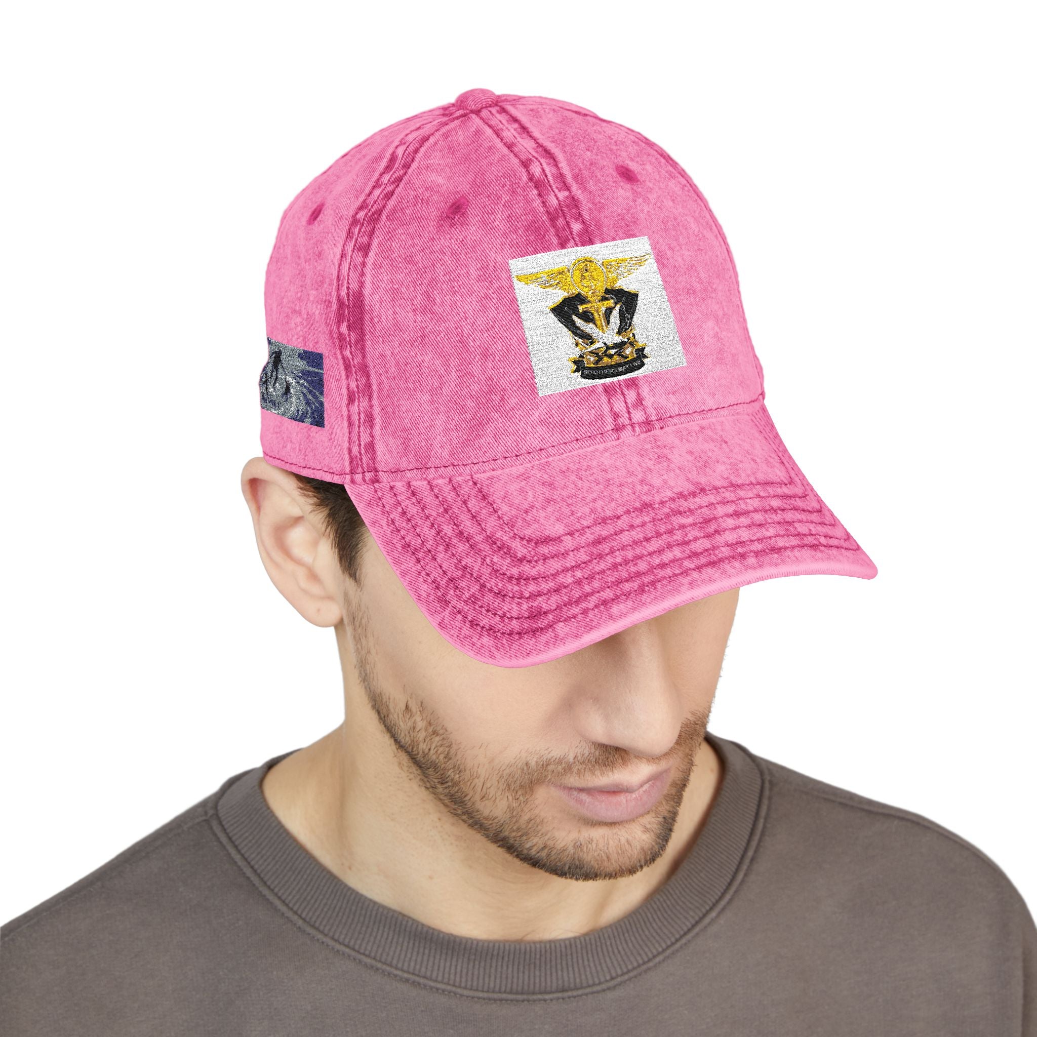 Vintage Embroidered Cap with Tiger Patch — Distressed Red Baseball Hat